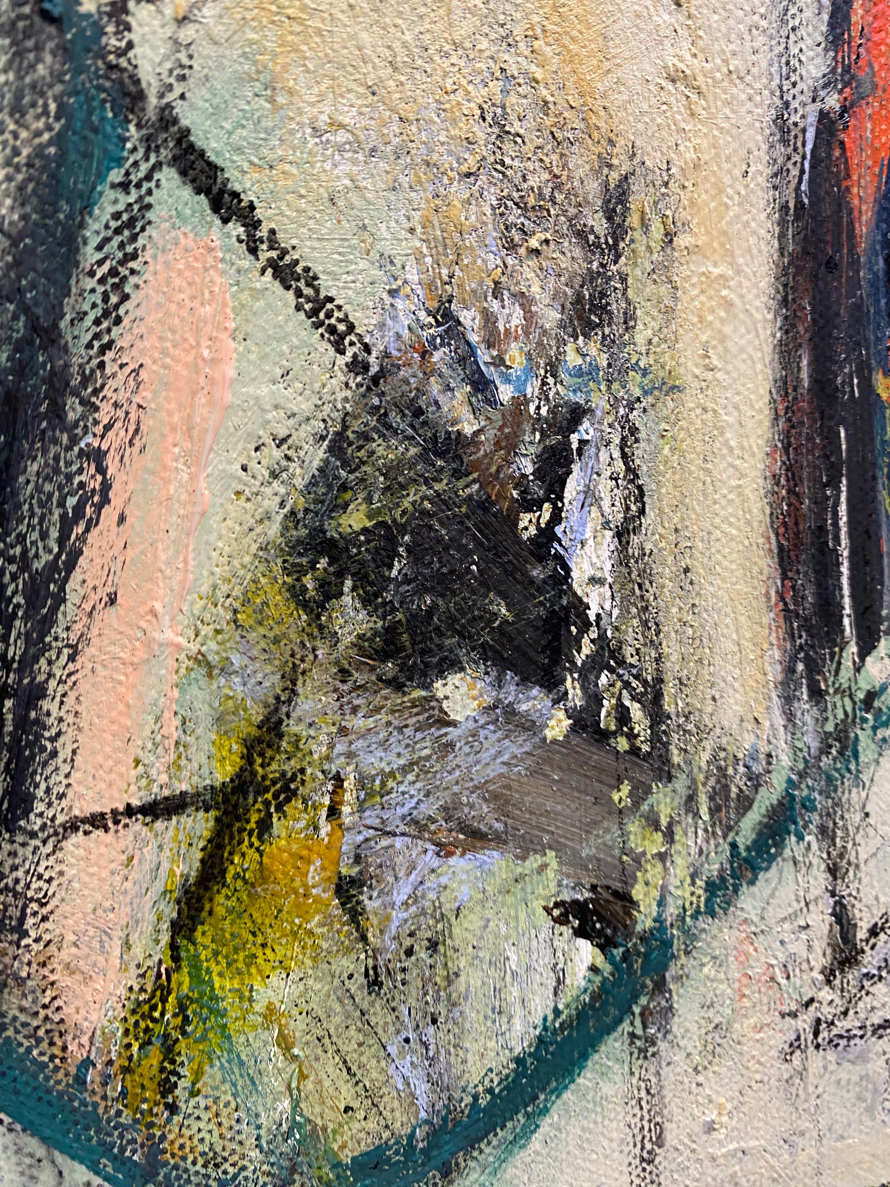 Questo quadro fa parte della mia serie di decostruzione.  I dipinti di questa serie sono influenzati dalla struttura e dal movimento dello spazio.  Nei miei dipinti cerco di capire cosa rende uno spazio più attraente o cattura l'attenzione mentre