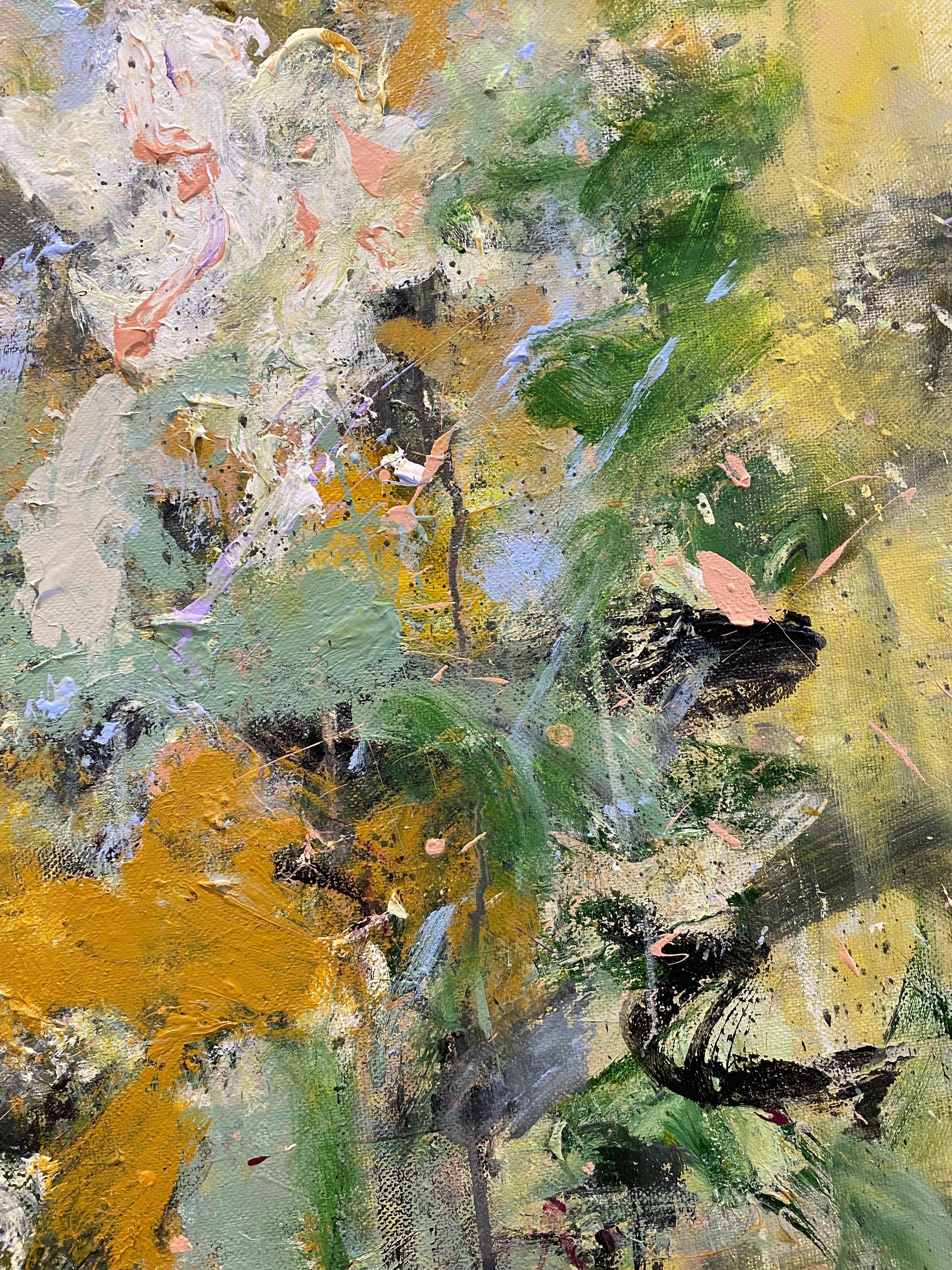 Talk, Blau, Blumen, Landschaft, Rosa, Violett, Grün, Gold (Abstrakter Expressionismus), Painting, von Lloyd Tabing