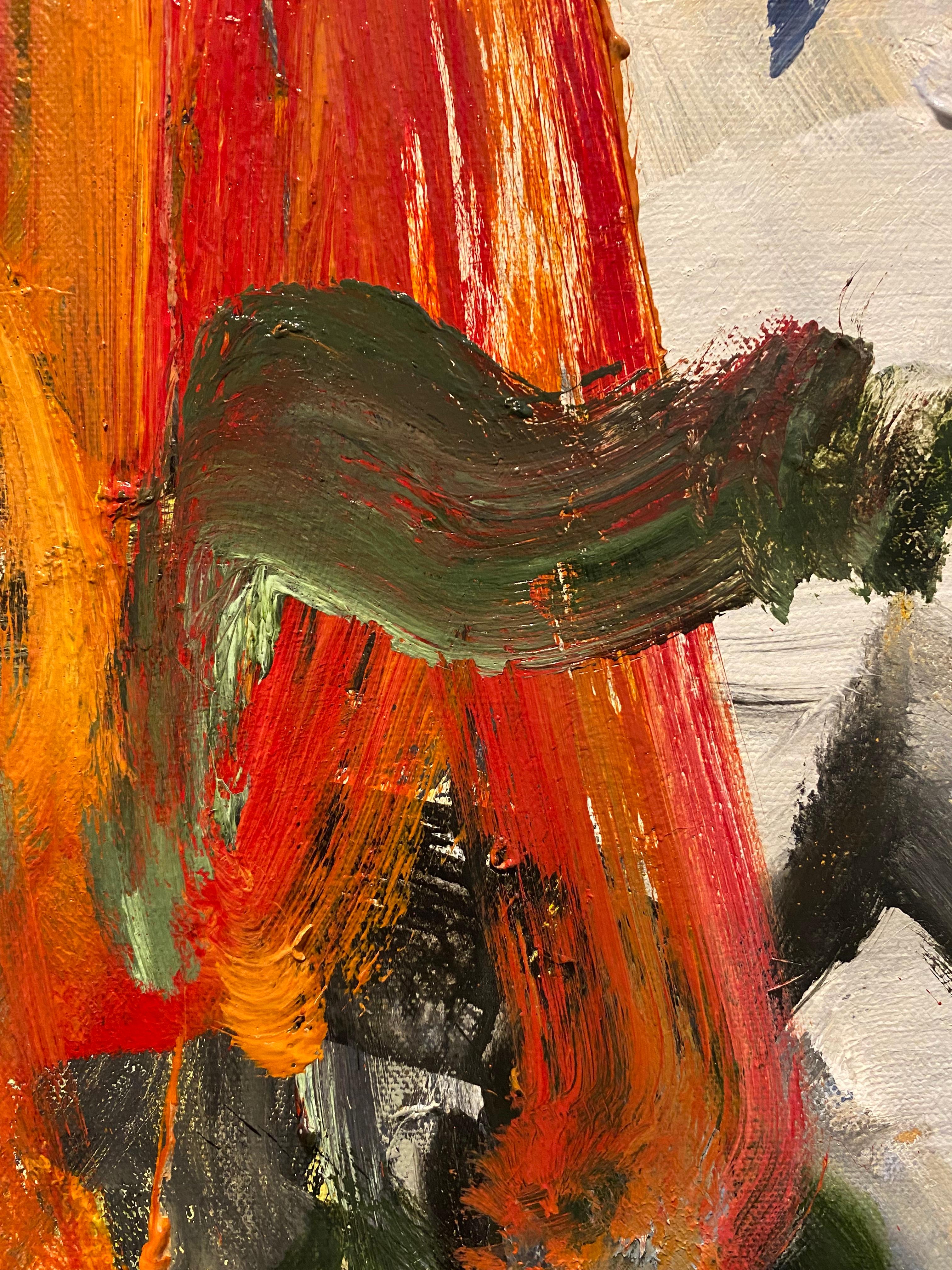 Stepping Stone, orange, expressionism, Dekooning, beige, blue, contemporary For Sale 3