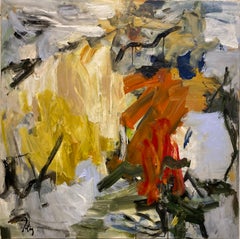 Stepping Stone, orange, expressionism, Dekooning, beige, blue, contemporary