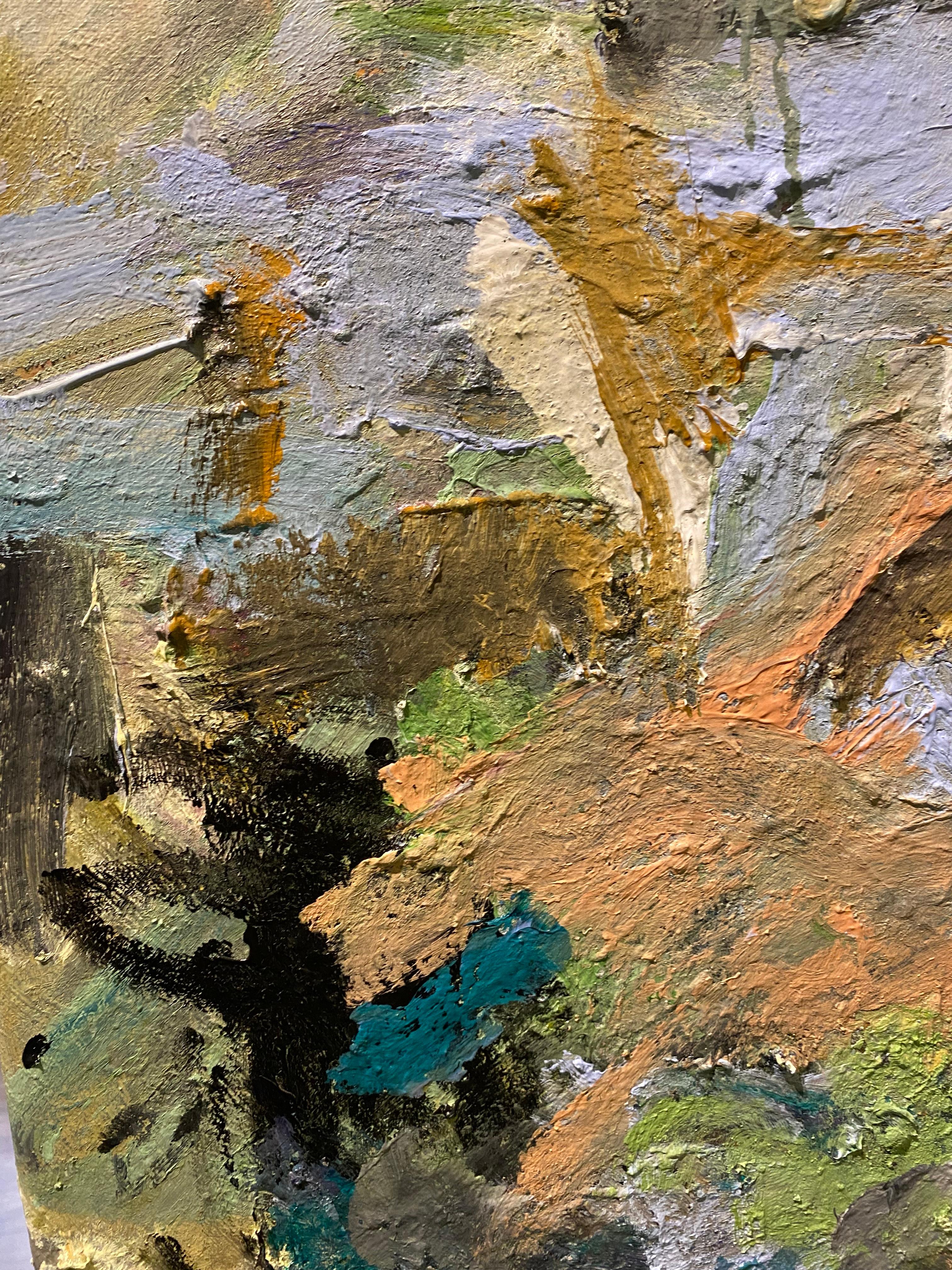Tension Of A Dream, astratto, audace, dichiarazione, de Kooning, texture, acqua, blu - Abstract Painting Marrone di Lloyd Tabing