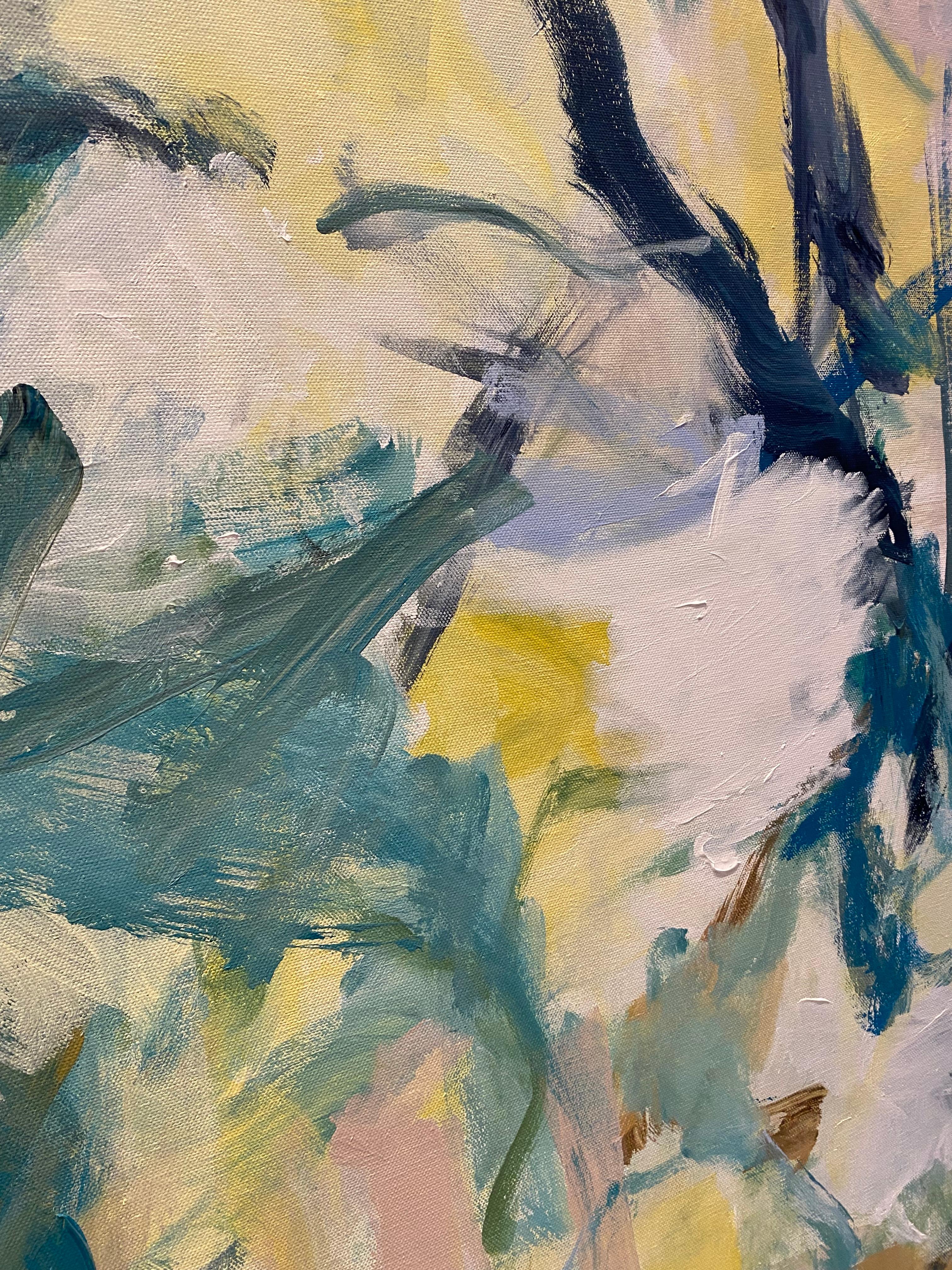 The Song Of Rain, soft, joan Mitchell, jaune, horizontal, Saito, expressionnisme - Marron Abstract Painting par Lloyd Tabing