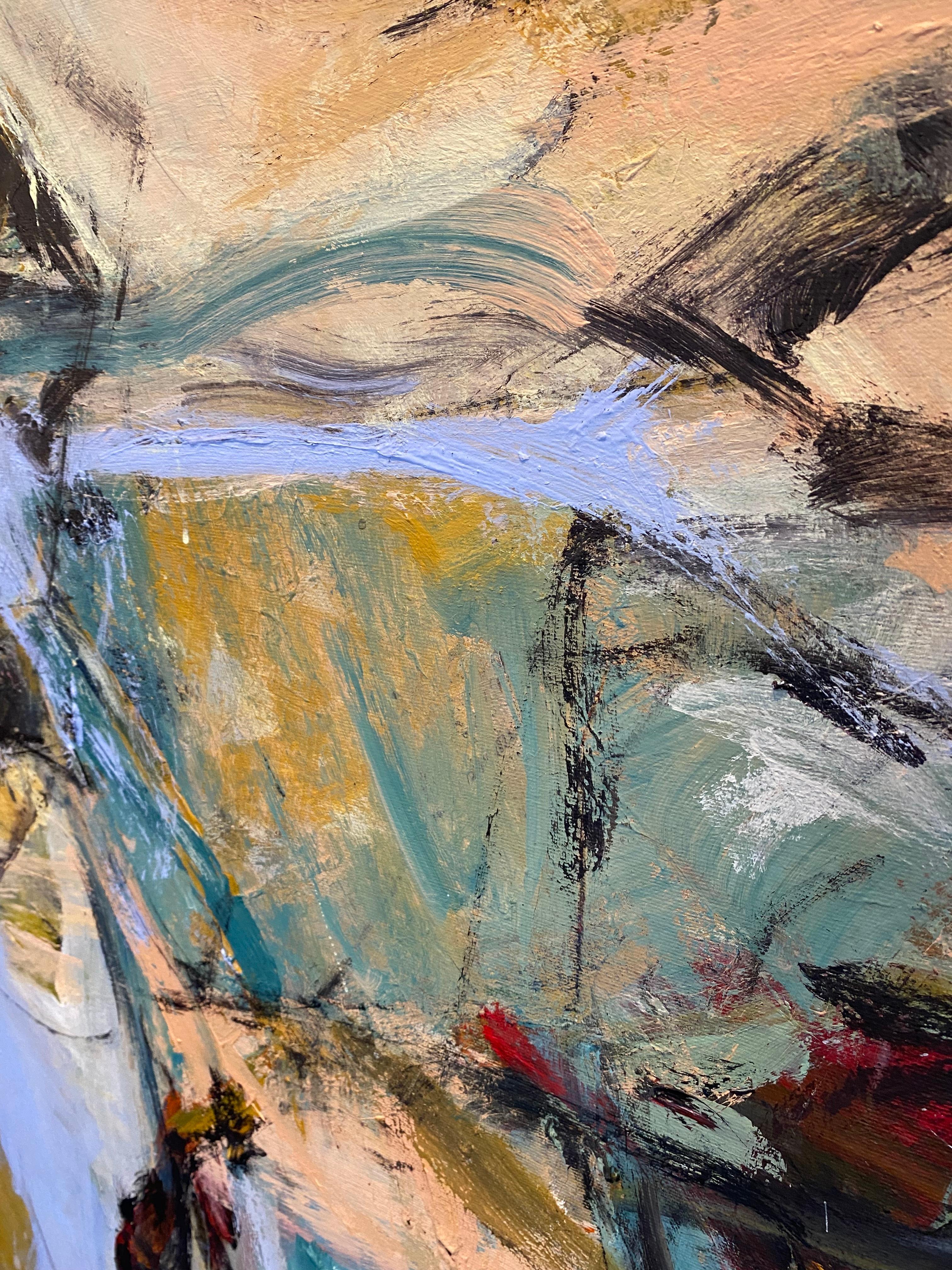 Transition du jour à la nuit, grand, expressif, gras, non figuratif, flou - Abstrait Painting par Lloyd Tabing