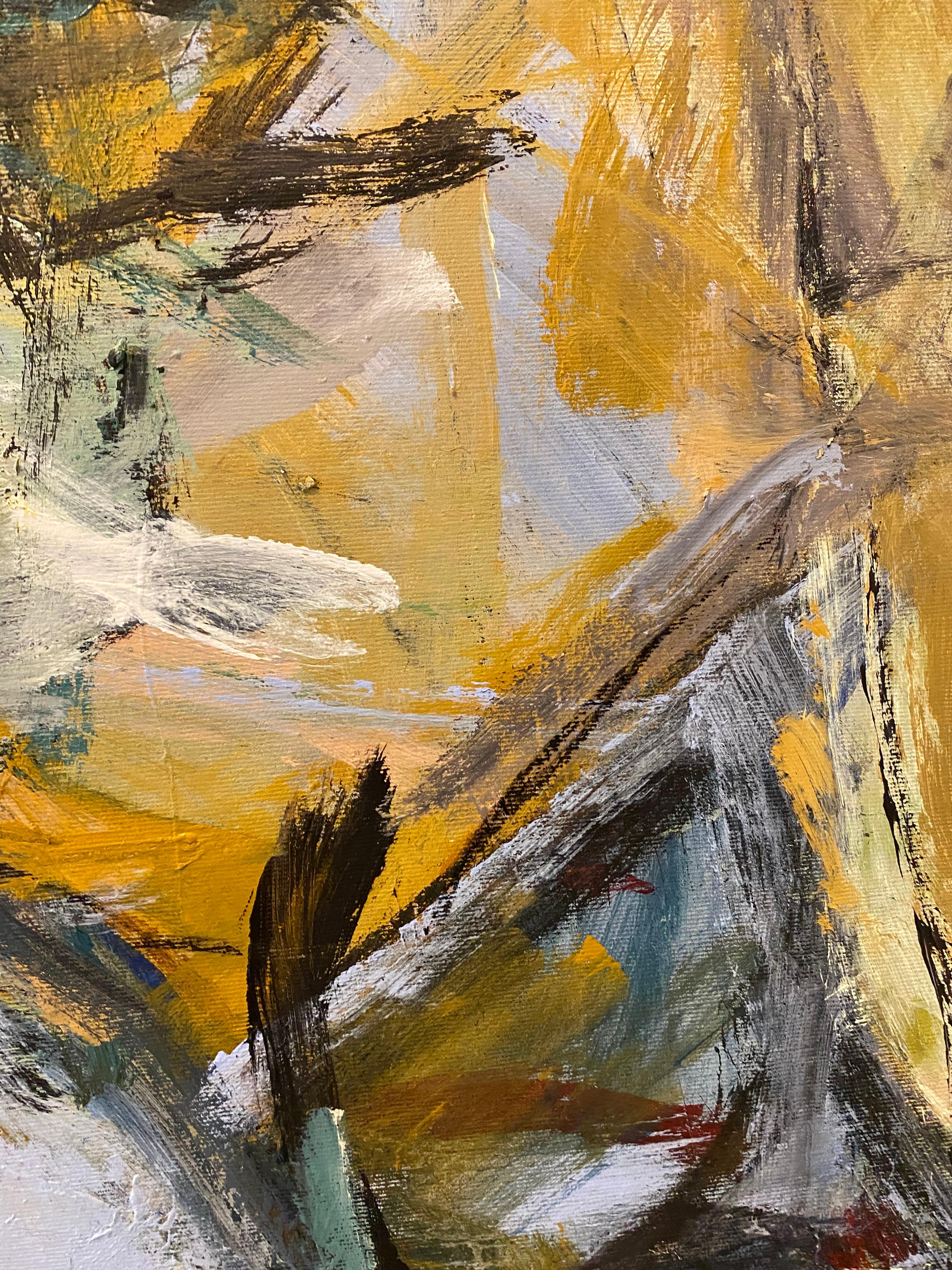 Transition du jour à la nuit, grand, expressif, gras, non figuratif, flou - Marron Abstract Painting par Lloyd Tabing