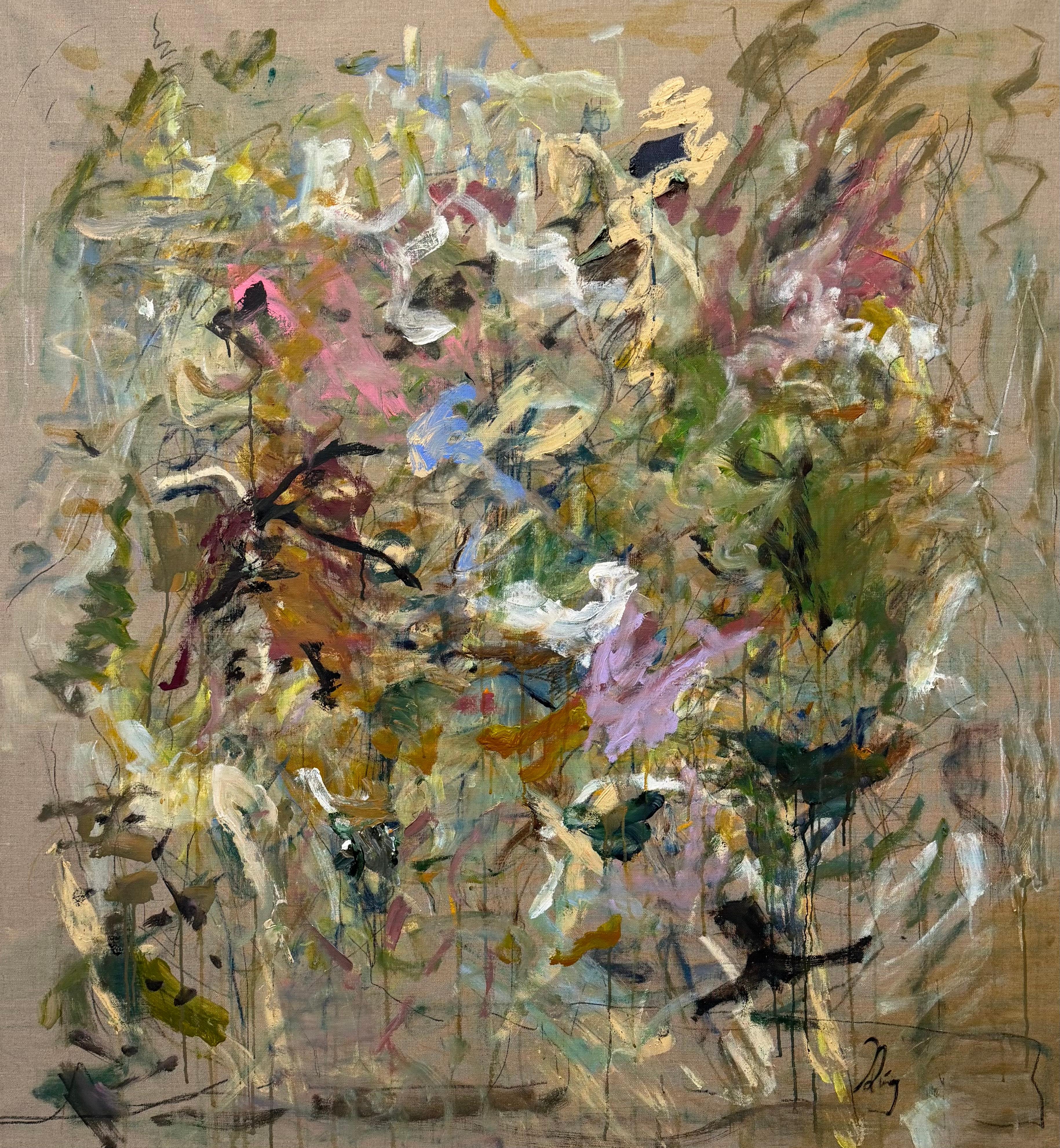 Lloyd Tabing Landscape Painting - Traveling Alone, expressionism, Joan Mitchell, contemporary art, nature, pink