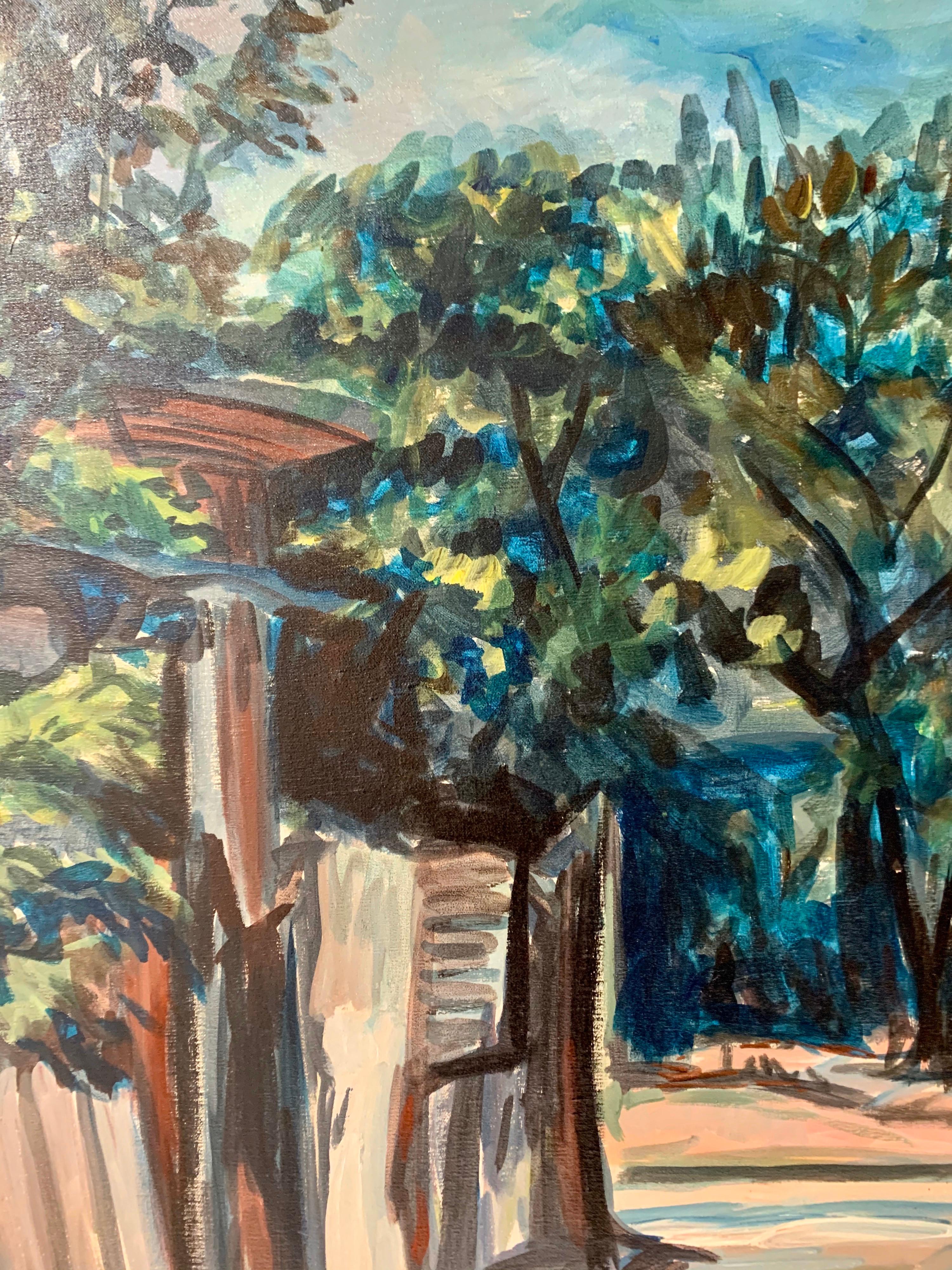 Original signed painting by Jamaican painter Lloyd Van Pitterson. Medium is oil on canvas, circa 1968.
Signature at bottom with date. Depiction is a lovely Jamaican street scene.