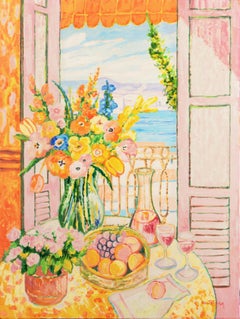 'Balcone dei Caraibi', Natura morta ad olio post impressionista, Giamaica, Indie Occidentali