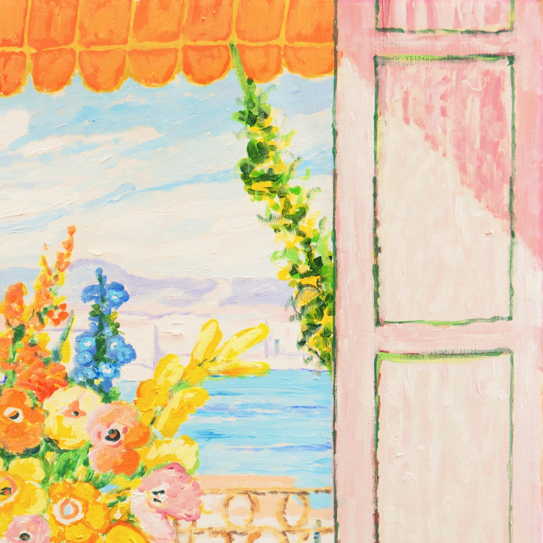 'Caribbean Balcony', Post Impressionist Oil Still Life, Jamaica, West Indies - Painting by Lloyd Van Pitterson