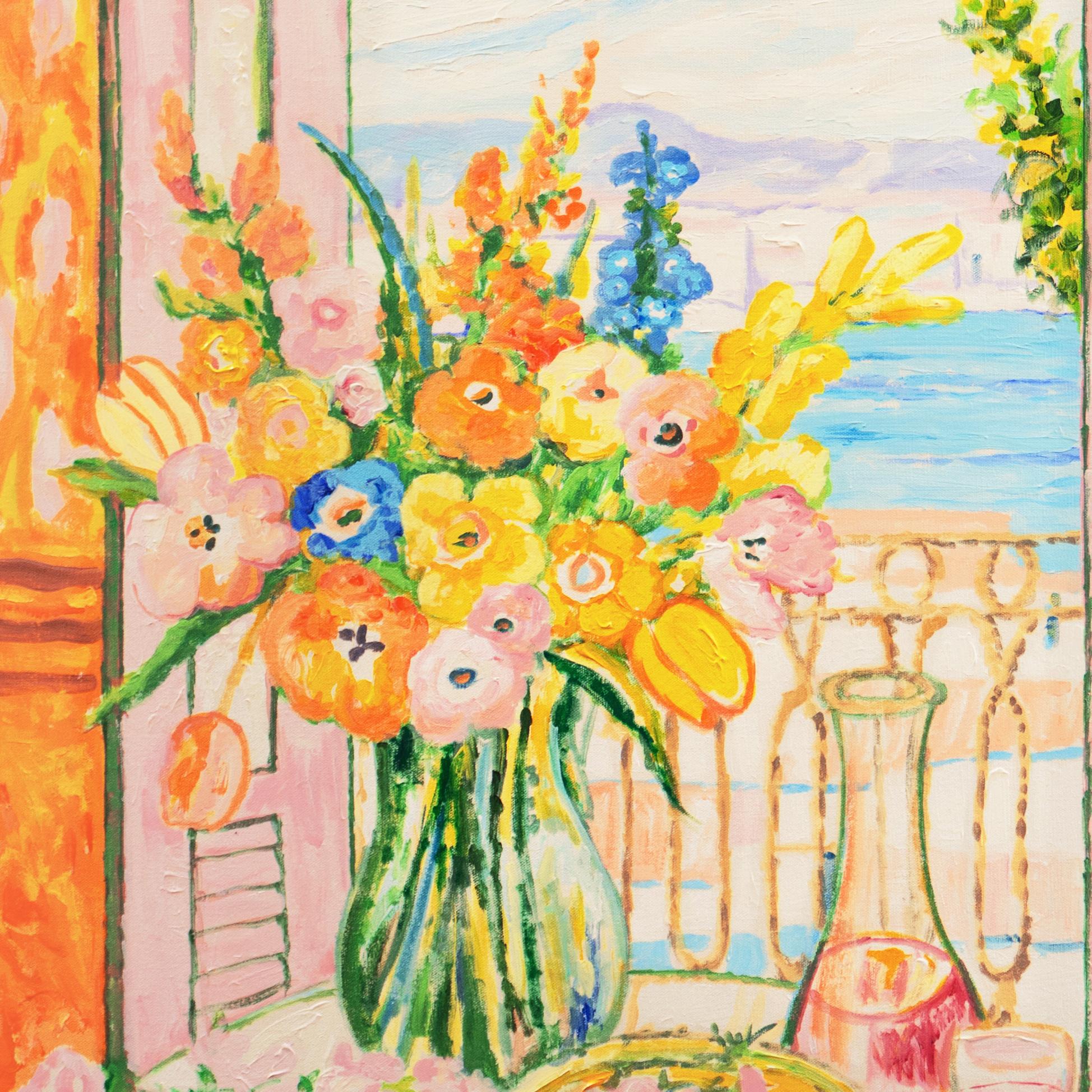 'Caribbean Balcony', Post Impressionist Oil Still Life, Jamaica, West Indies - Post-Impressionist Painting by Lloyd Van Pitterson