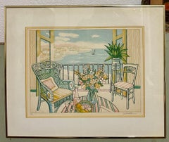 Vintage Fauvist Color Lithograph Porch Scene Jamaican Artist Van Pitterson