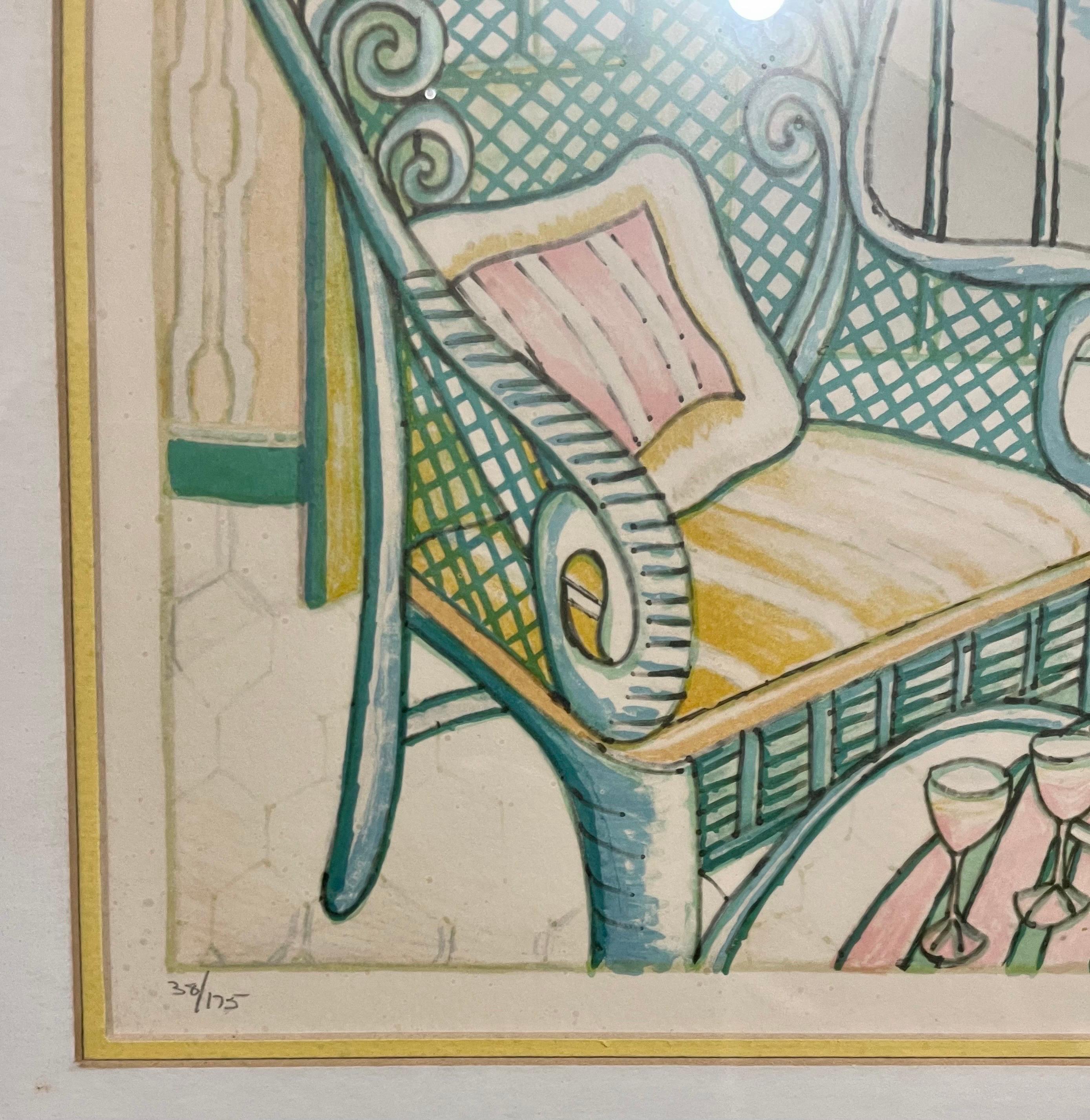 Délice de l'après-midi
Chaise et meubles en osier pour le porche d'entrée.
Encadré 19 X 23  l'image est de 13 x 17.

 Lloyd van Pitterson est né en Jamaïque, dans les Antilles. Il a étudié l'art avec Edna Manley, la principale sculptrice antillaise,