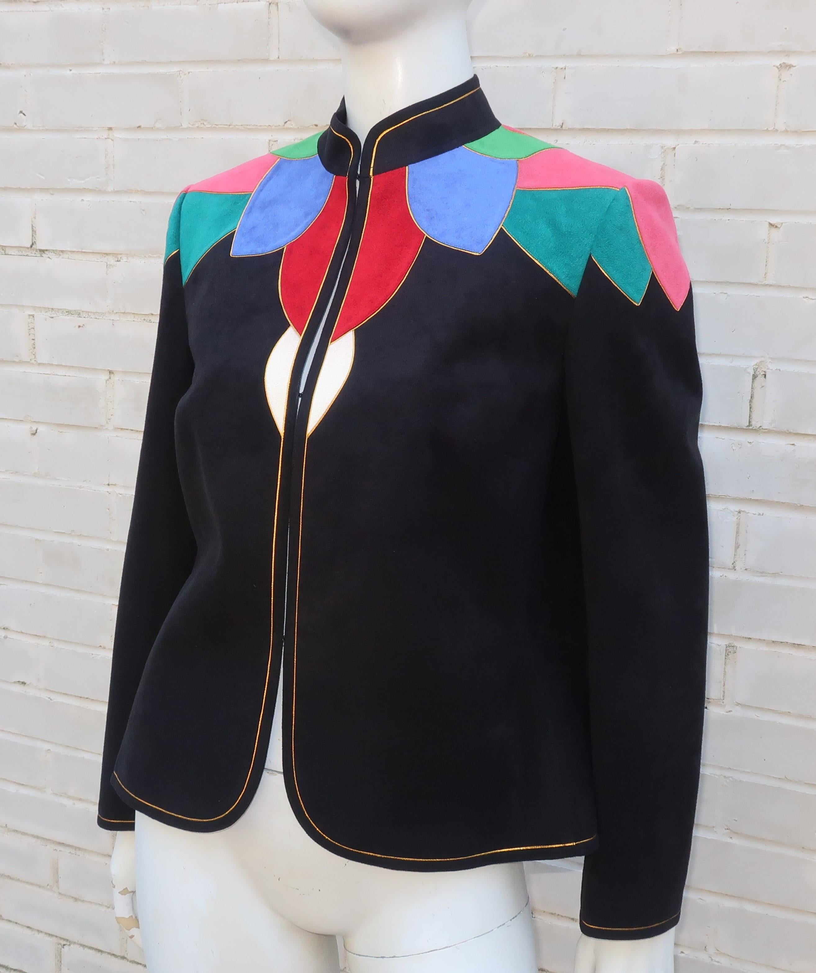 Lloyd Williams Ultra Suede Patchwork Jacket Skirt Suit, 1980's In Good Condition In Atlanta, GA