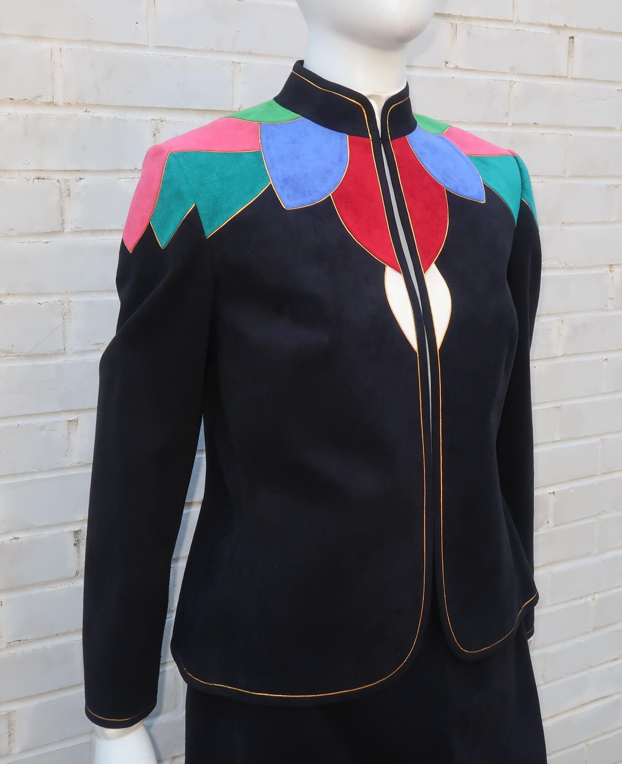 Lloyd Williams Ultra Suede Patchwork Jacket Skirt Suit, 1980's 1