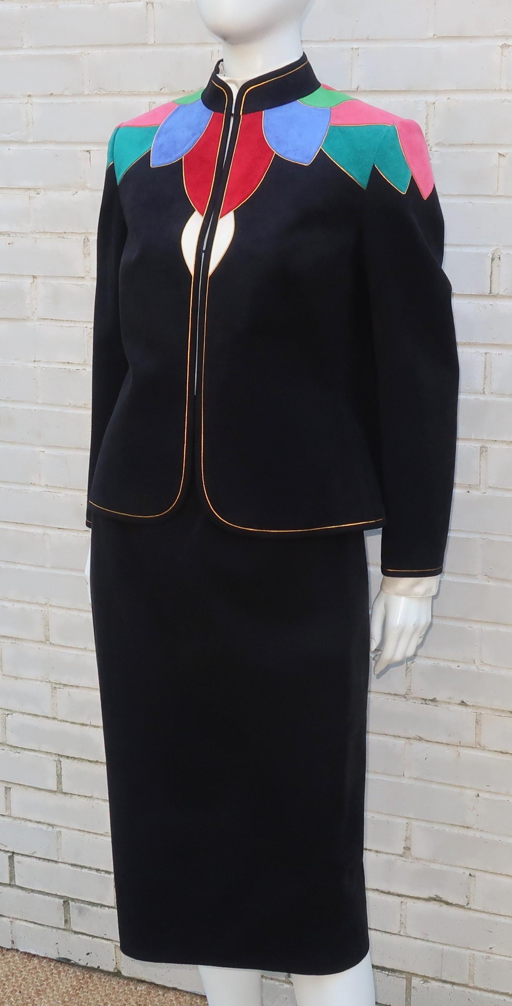 Lloyd Williams Ultra Suede Patchwork Jacket Skirt Suit, 1980's 2