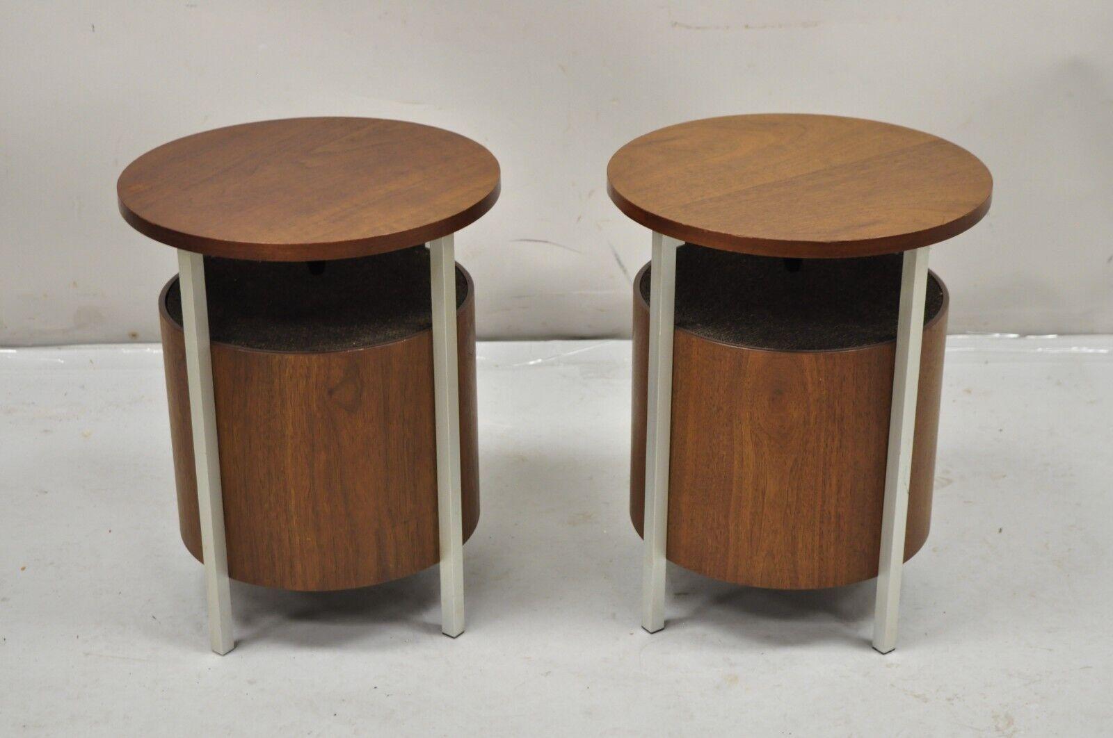Lloyd's Speaker Model 2W22-148A Teak & Aluminum Round Mid Century Speakers- Pair. Circa 1960s. Measurements: 16.5