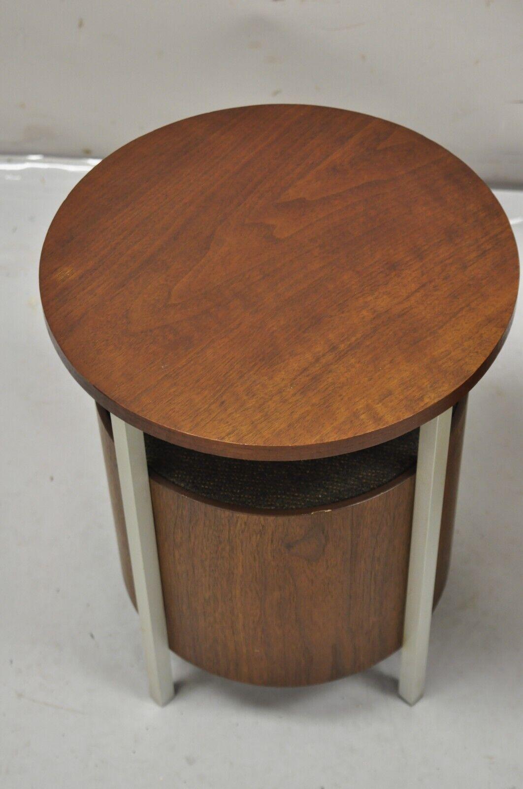 Mid-Century Modern Lloyd's Speaker Model 2W22-148A Teak & Aluminum Round Mid Century Speakers- Pair