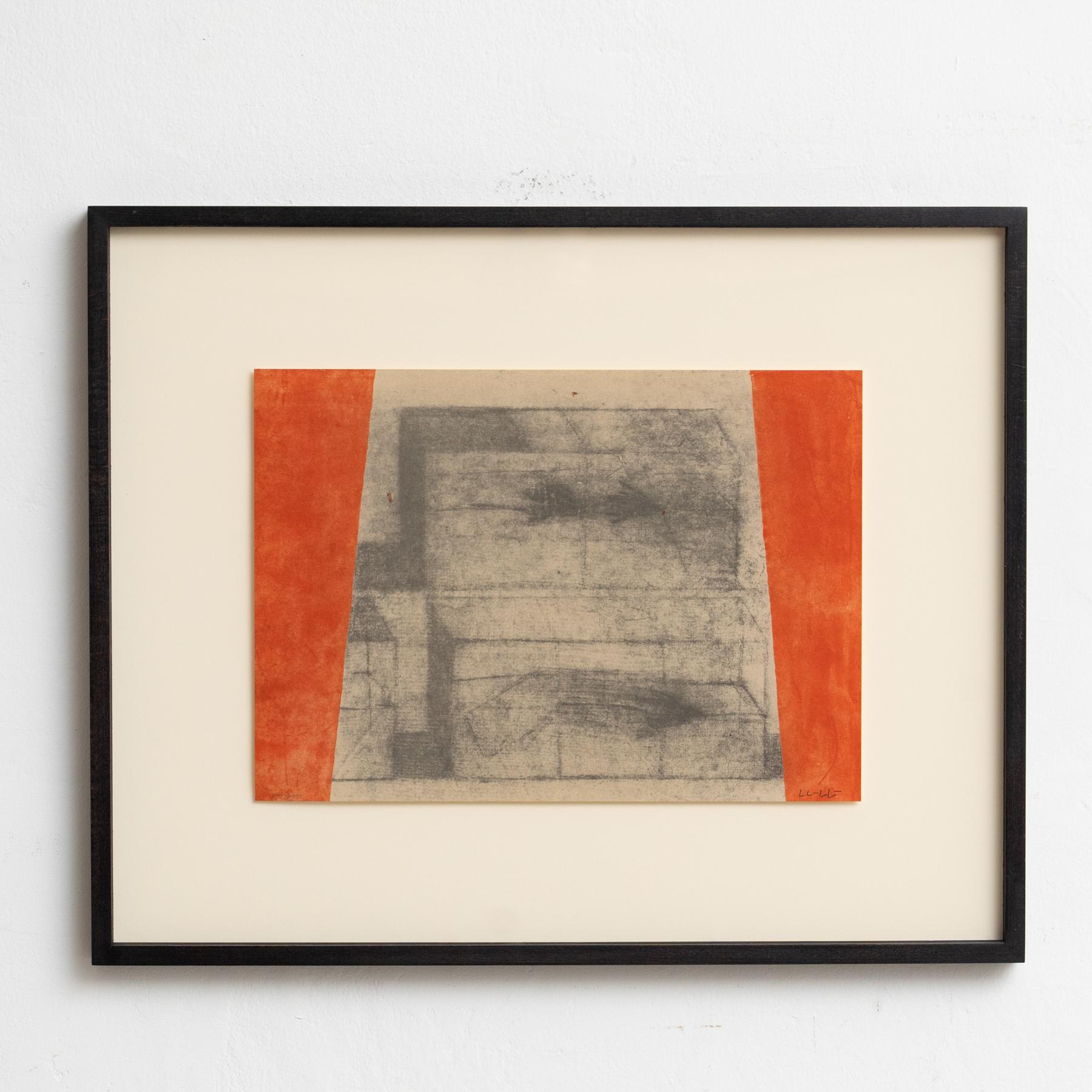LLuis LLeo Abstrakte Orange, Schwarz und Beige gerahmte Lithografie auf Papier, 1999 (Moderne der Mitte des Jahrhunderts) im Angebot