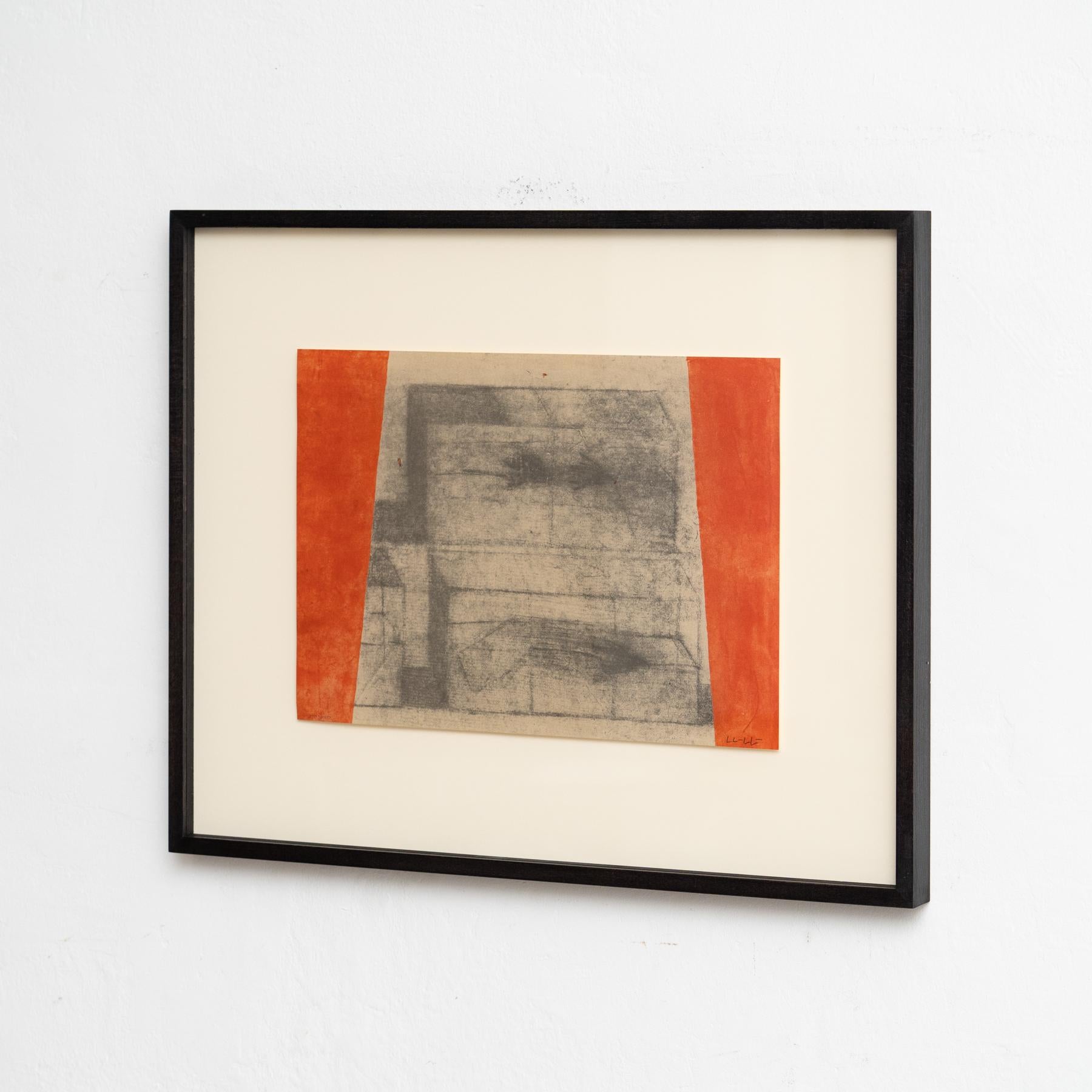 LLuis LLeo Abstrakte Orange, Schwarz und Beige gerahmte Lithografie auf Papier, 1999 (Spanisch) im Angebot