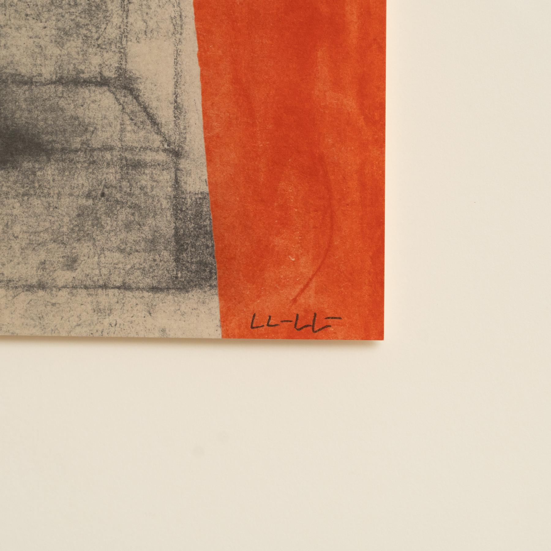 LLuis LLeo Abstrakte Orange, Schwarz und Beige gerahmte Lithografie auf Papier, 1999 (Ende des 20. Jahrhunderts) im Angebot