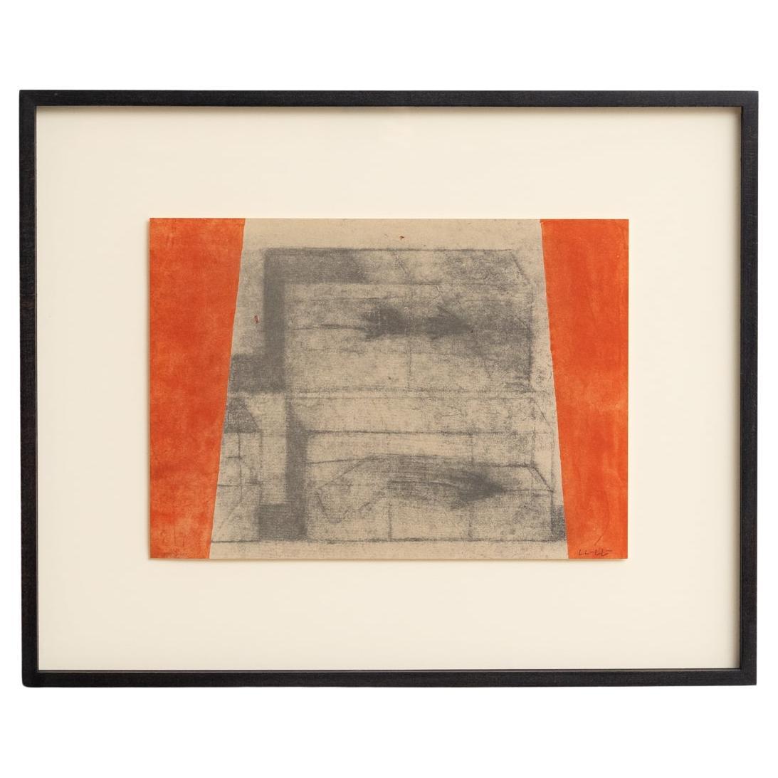 LLuis LLeo Abstracto Naranja, Negro y Beige Litografía enmarcada sobre papel, 1999