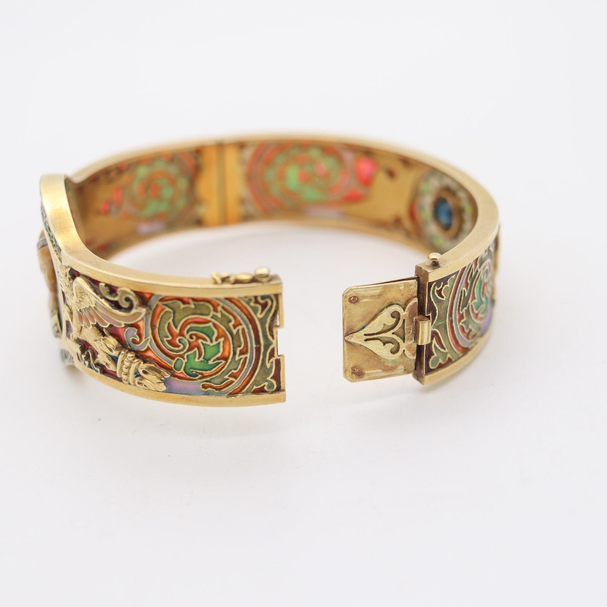 Bracciale LLUIS Masriera 1915 Barcelona Art Nouveau Plique Au Jour in oro 18Kt in vendita 5