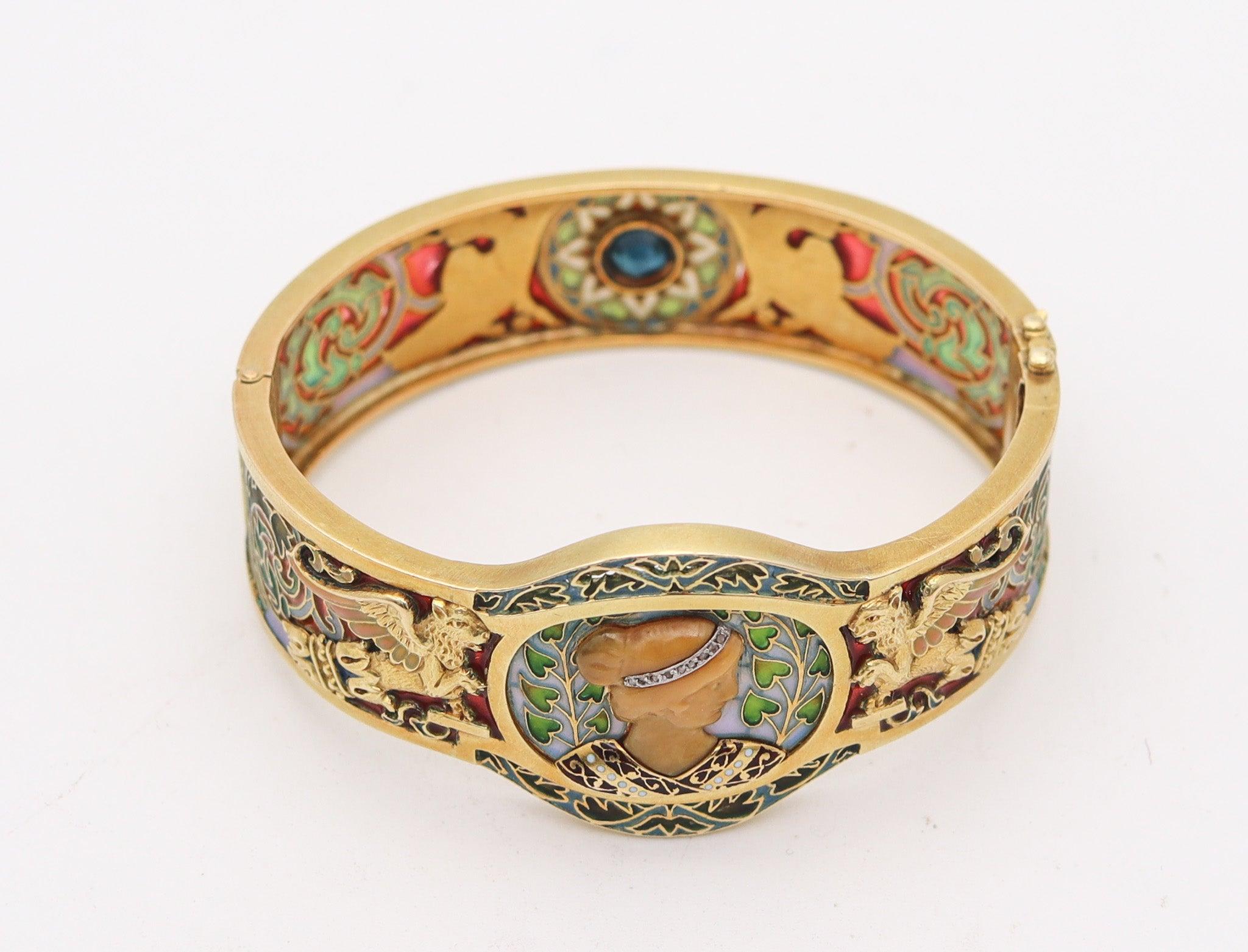 Bracciale LLUIS Masriera 1915 Barcelona Art Nouveau Plique Au Jour in oro 18Kt in vendita 6
