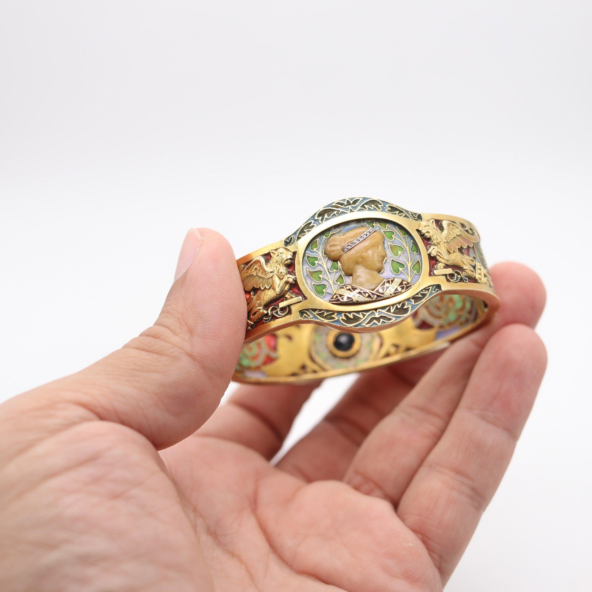 Bracciale LLUIS Masriera 1915 Barcelona Art Nouveau Plique Au Jour in oro 18Kt in vendita 7