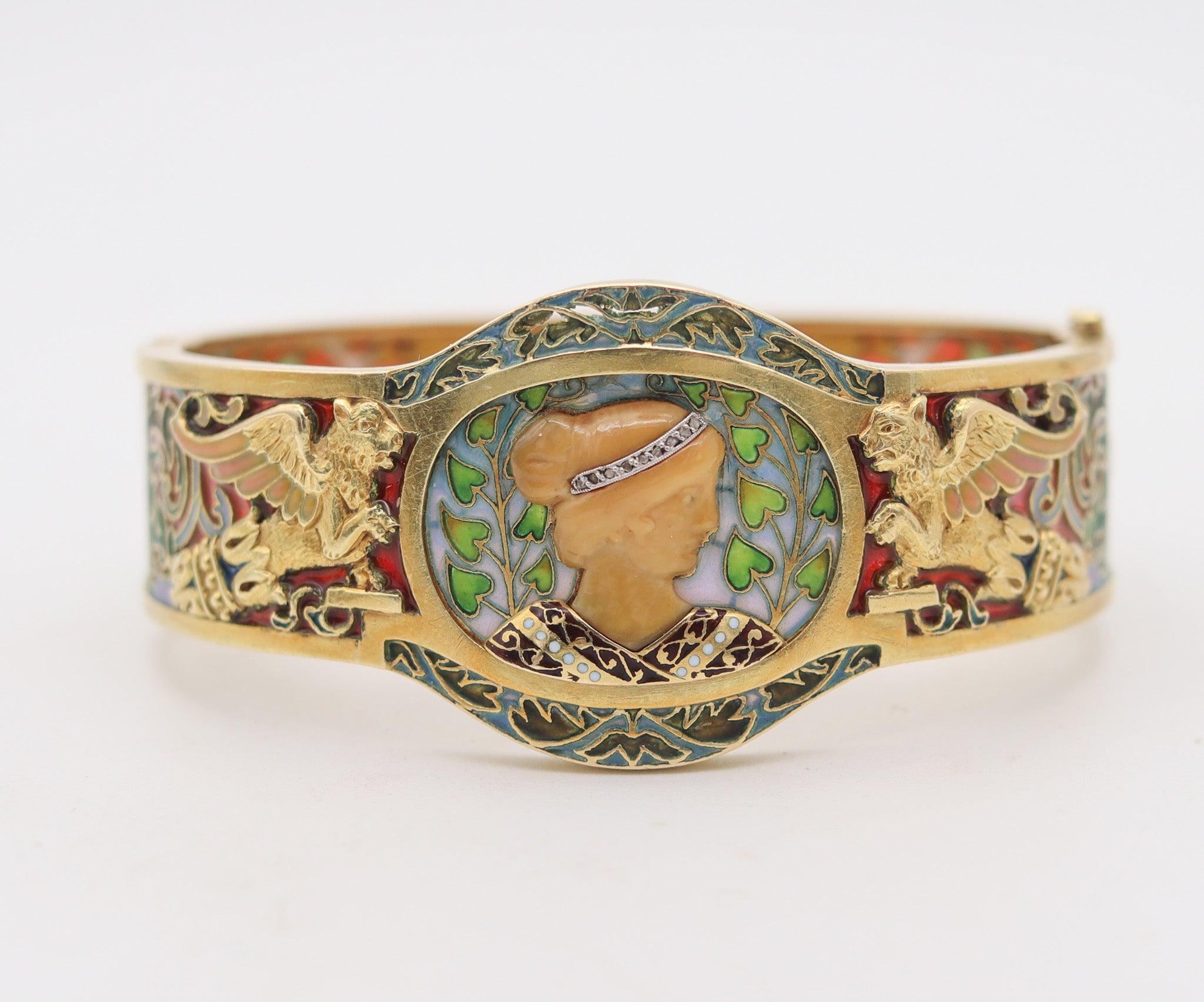 Bracciale LLUIS Masriera 1915 Barcelona Art Nouveau Plique Au Jour in oro 18Kt In condizioni ottime in vendita a Miami, FL