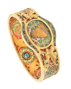 LLUIS MASRIERA 1915 Barcelona Art Nouveau Plique Au Jour Pulsera De Oro De 18Kt