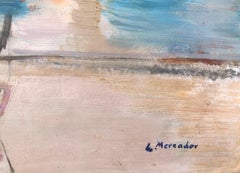 Swimming pool fauvist seascape original oil on board painting