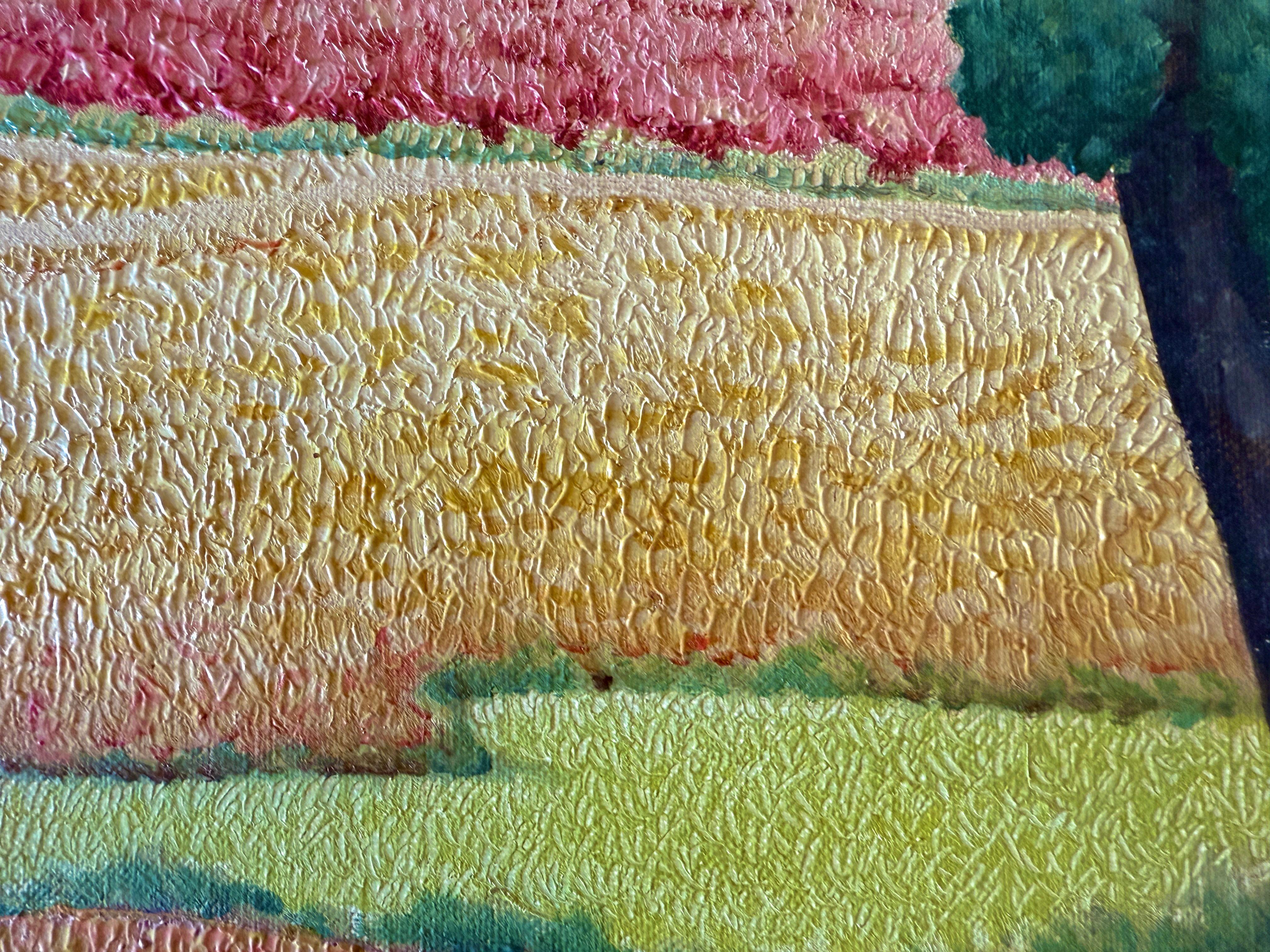 Landschaft mit Bauernhaus und Weizenfeldern Öl auf Leinwand Gemälde (Moderne), Painting, von Lluis Puig Barella