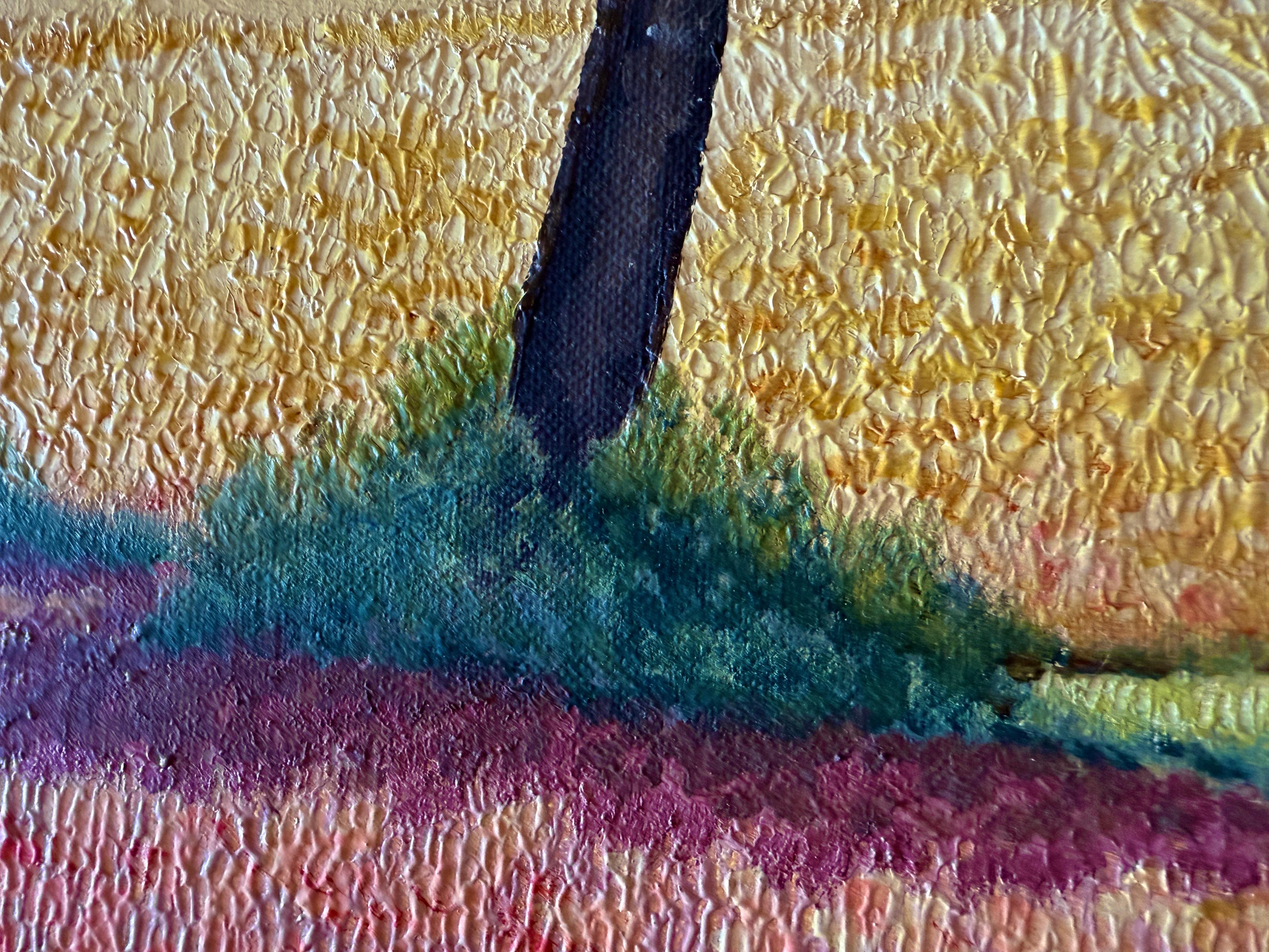 Landschaft mit Bauernhaus und Weizenfeldern Öl auf Leinwand Gemälde im Angebot 1