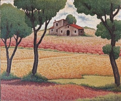 Landscape with Farmhouse and Wheat Fields oil on canvas painting