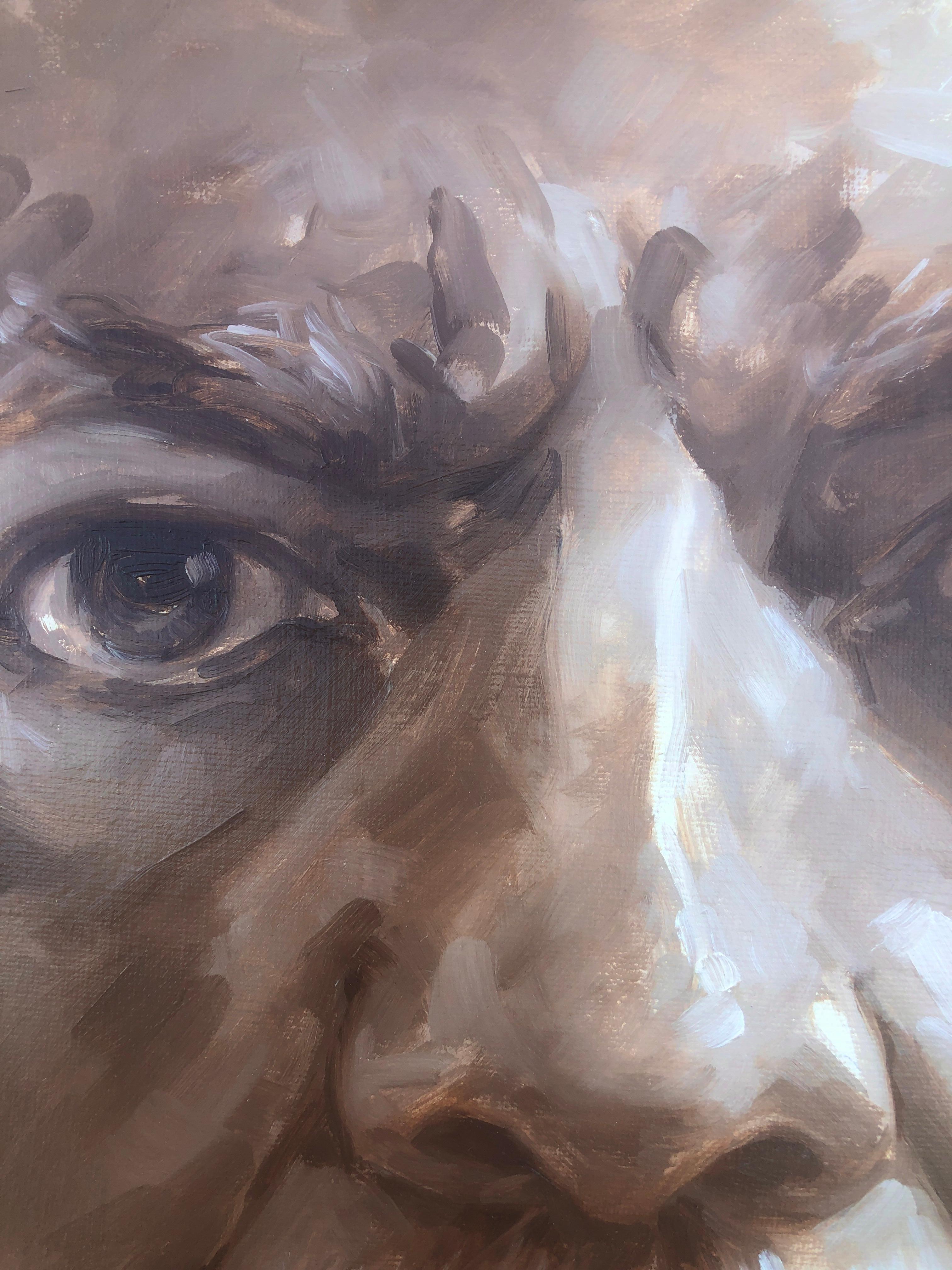 Peinture à l'huile sur toile autoportrait - Gris Portrait Painting par Lluis Ribas