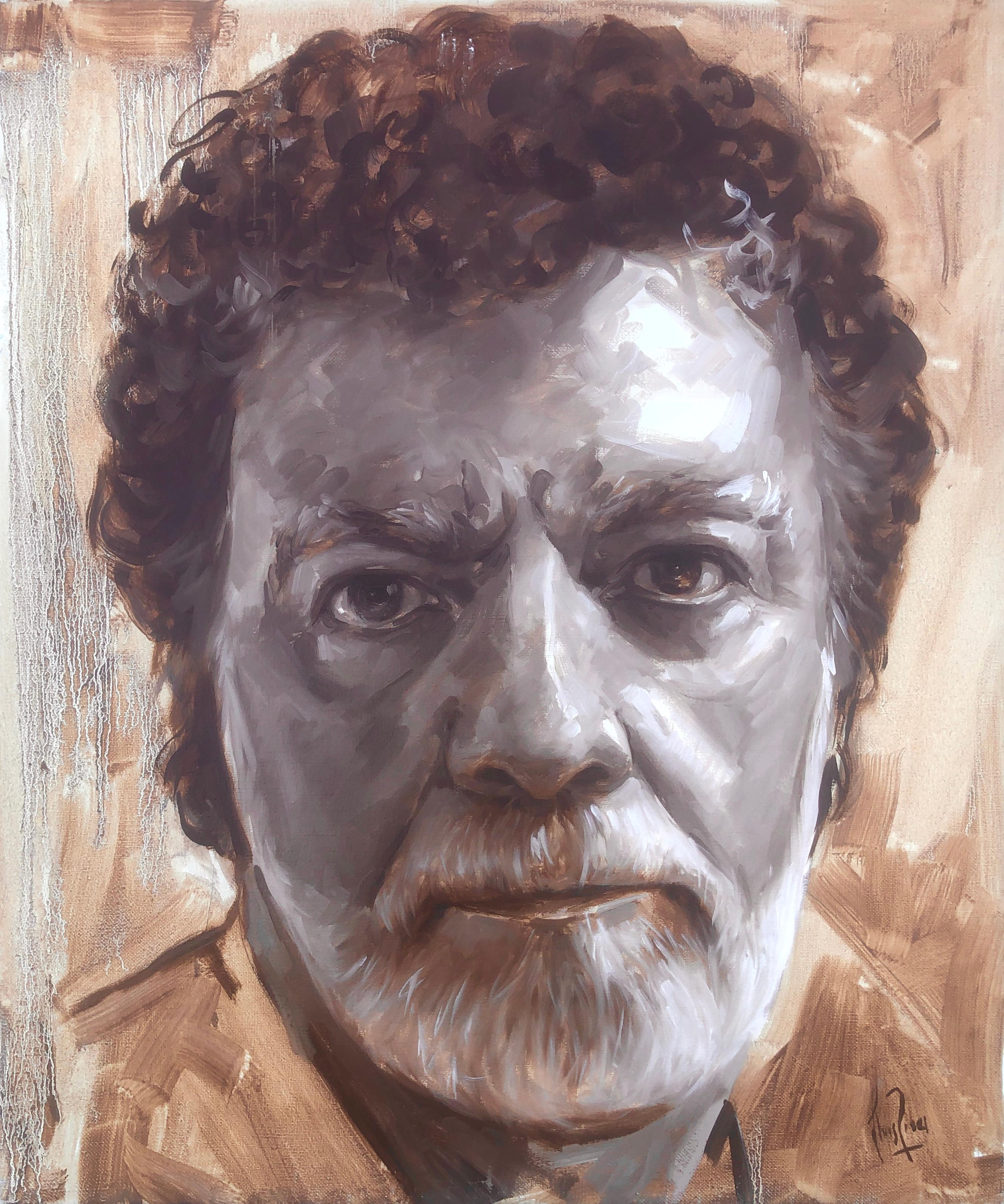 Lluis Ribas Portrait Painting – Selbstporträt Öl auf Leinwand Gemälde