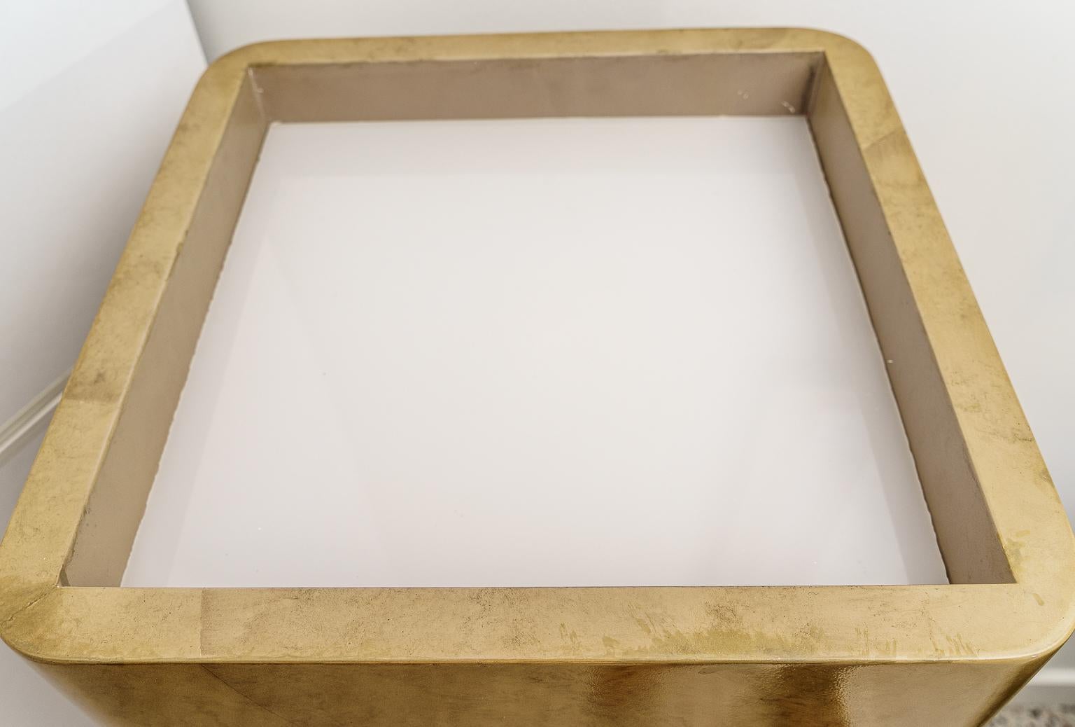 Lluminated Pedestal Faux Goatskin with Lucite For Sale 1