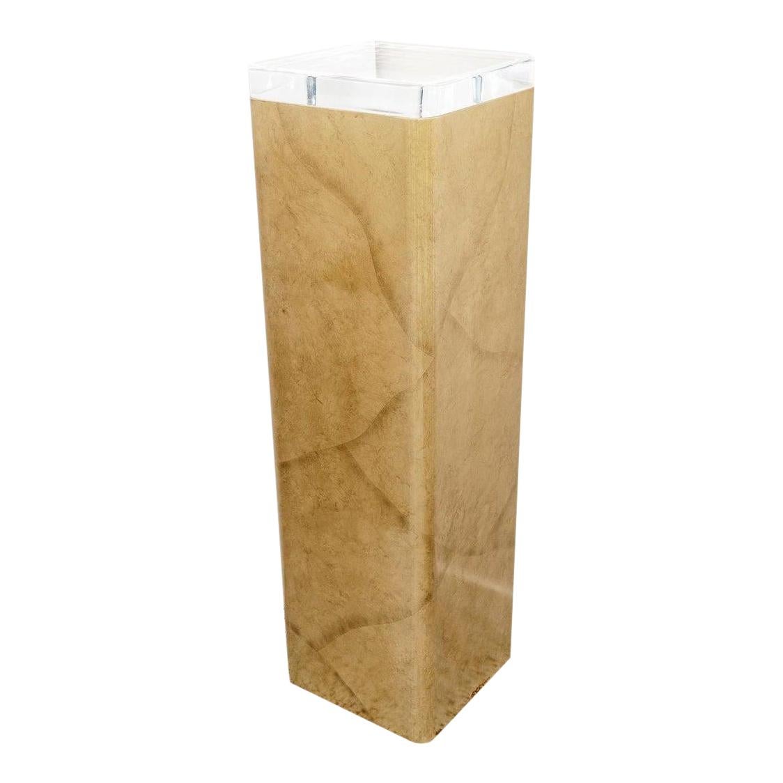Lluminated Pedestal Faux Goatskin with Lucite For Sale
