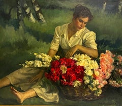 Joven con cesta de flowers