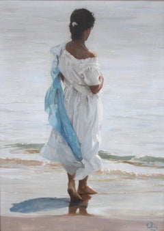 Mujer en la playa - Óleo sobre tela - Años 80