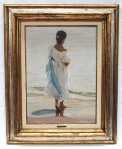 Mujer en la playa - Óleo sobre tela - Años 80