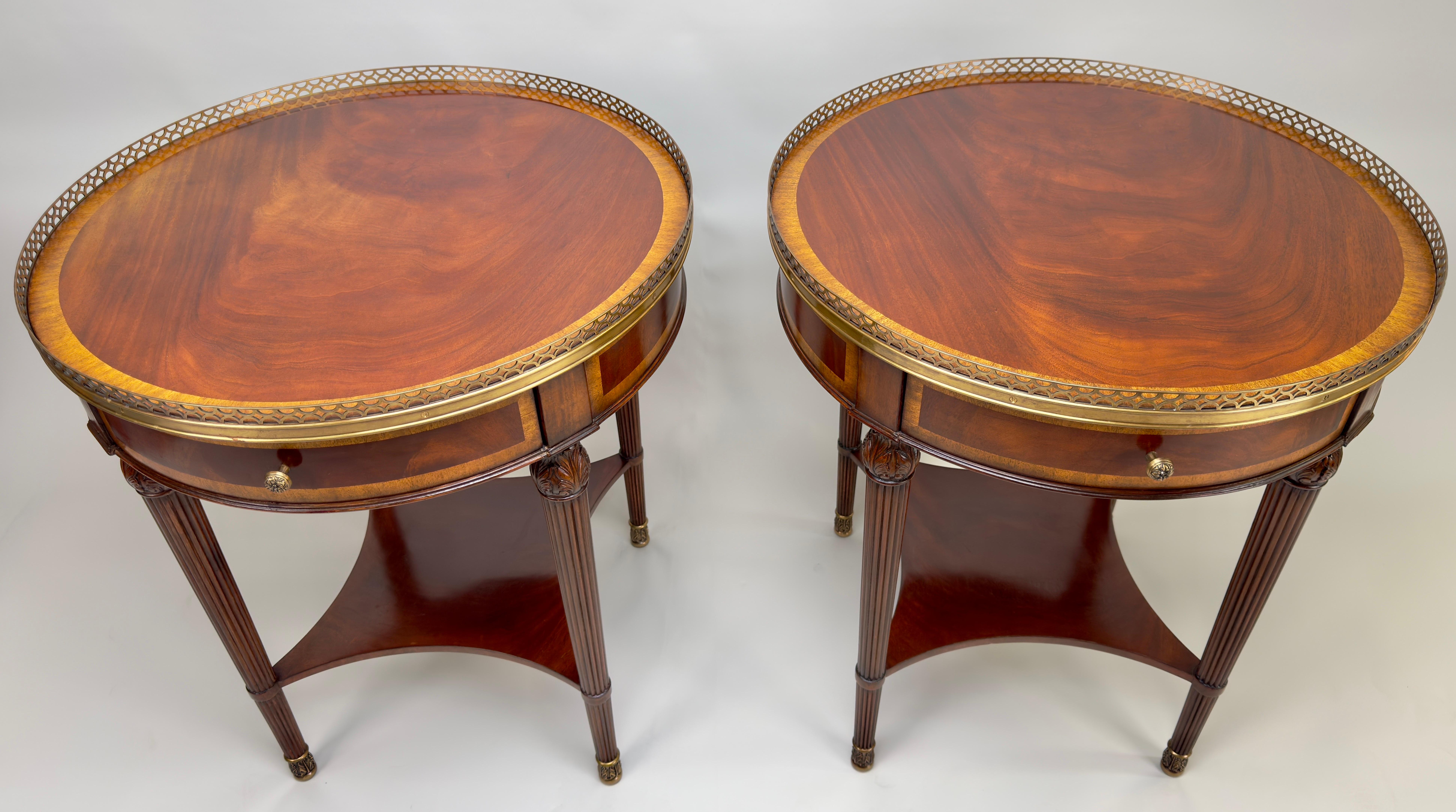 American LLyod Boxton French Louis XVI Style Bouillotte Mahogany Side, End Table, a pair 