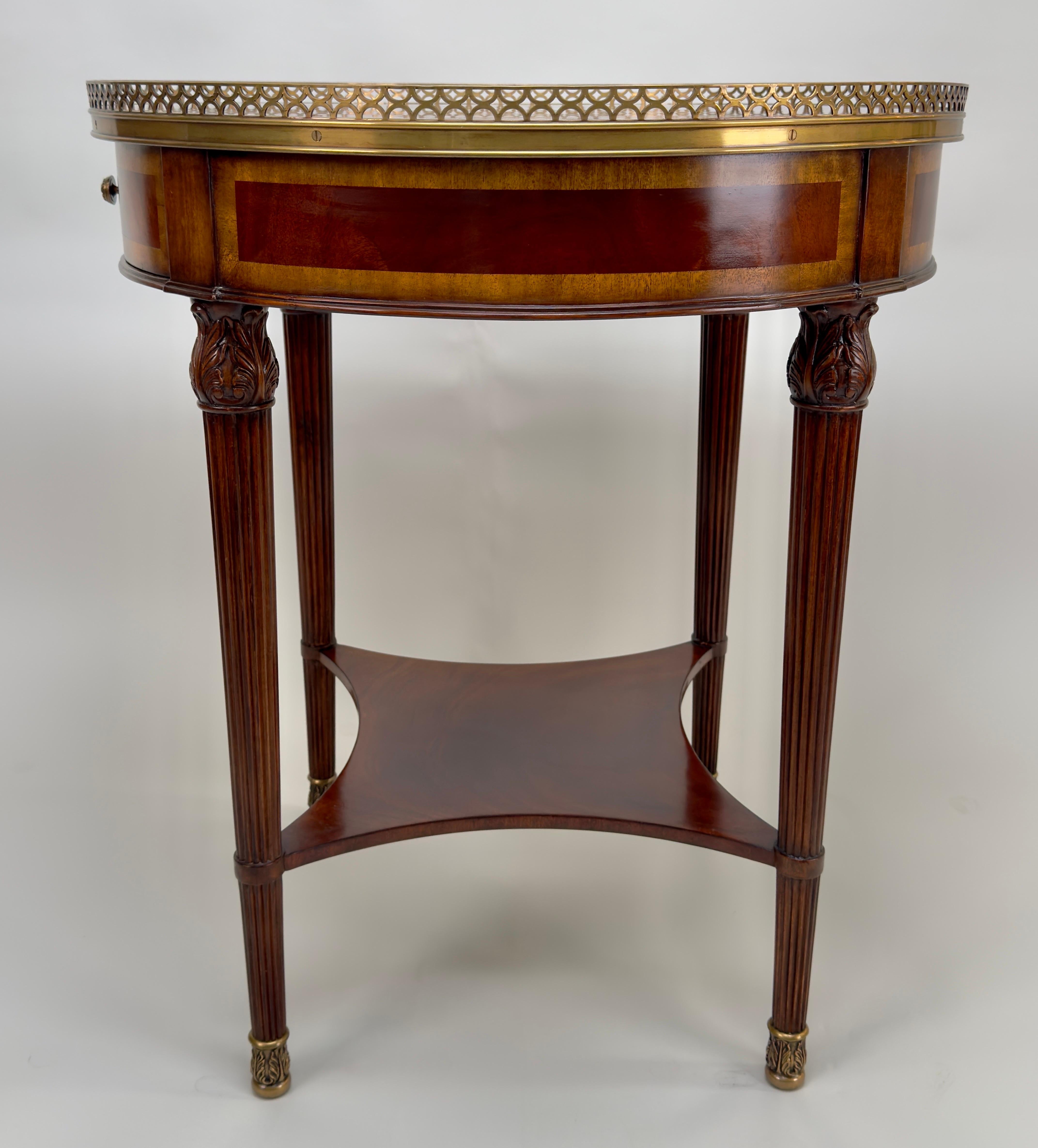 Brass LLyod Boxton French Louis XVI Style Bouillotte Mahogany Side, End Table, a pair  For Sale
