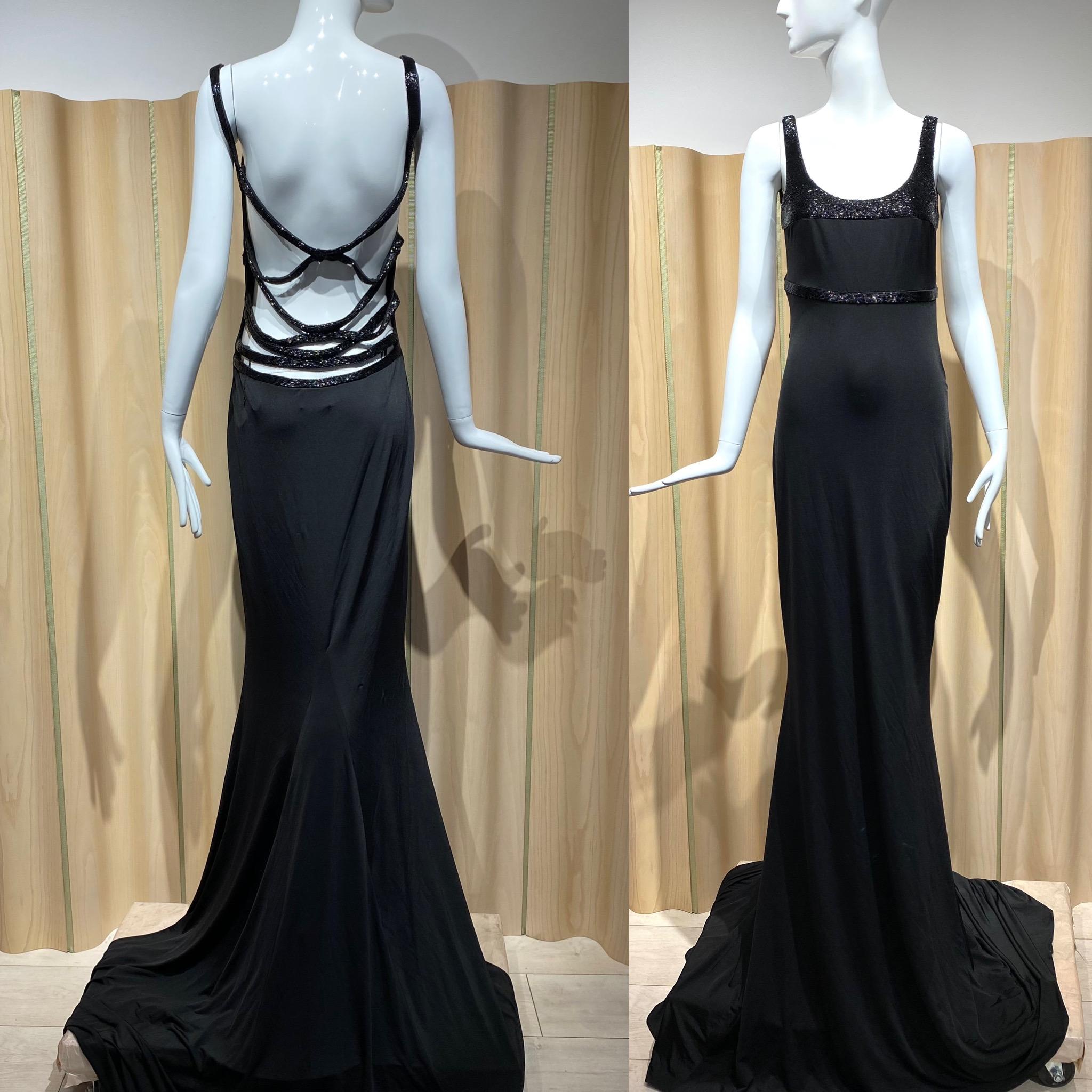 Llyod Klein Black Silk Jersey Cut out gown For Sale 5