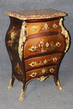 LM Durand Breche D' Alep Marble Top French Louis XV Style Vernis Martin Commode