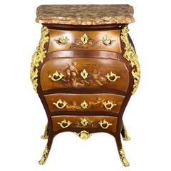 LM Durand Breche D' Alep Marble Top French Louis XV Style Vernis Martin Commode