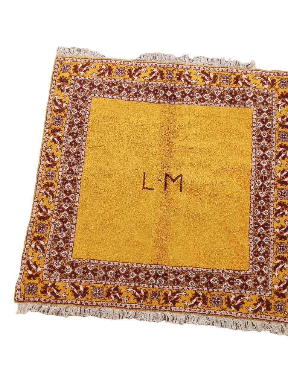 Hand-Knotted LM (Liselotte Malmsten) hand-knotted ochre-colored rug For Sale