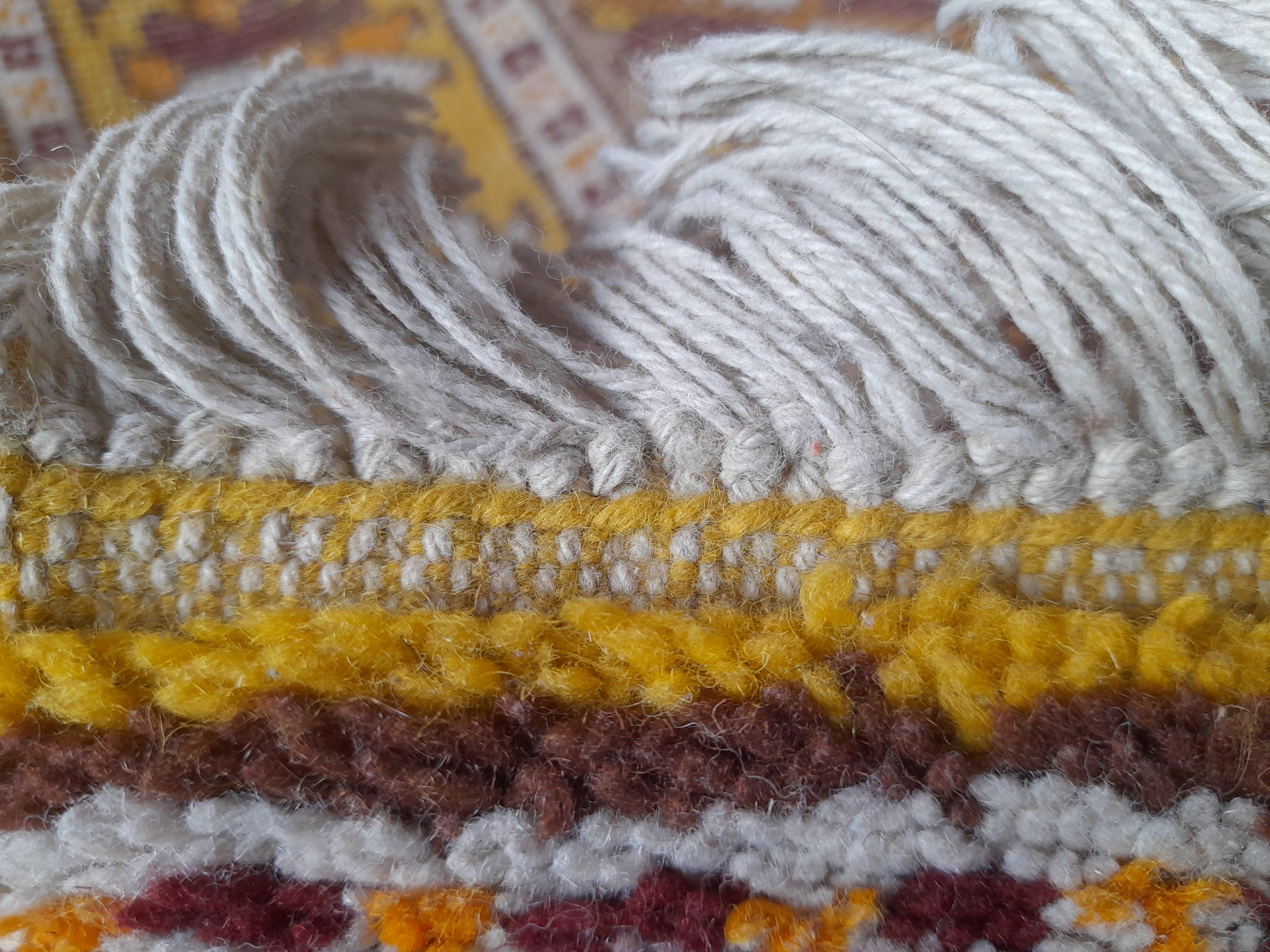 Wool LM (Liselotte Malmsten) hand-knotted ochre-colored rug For Sale