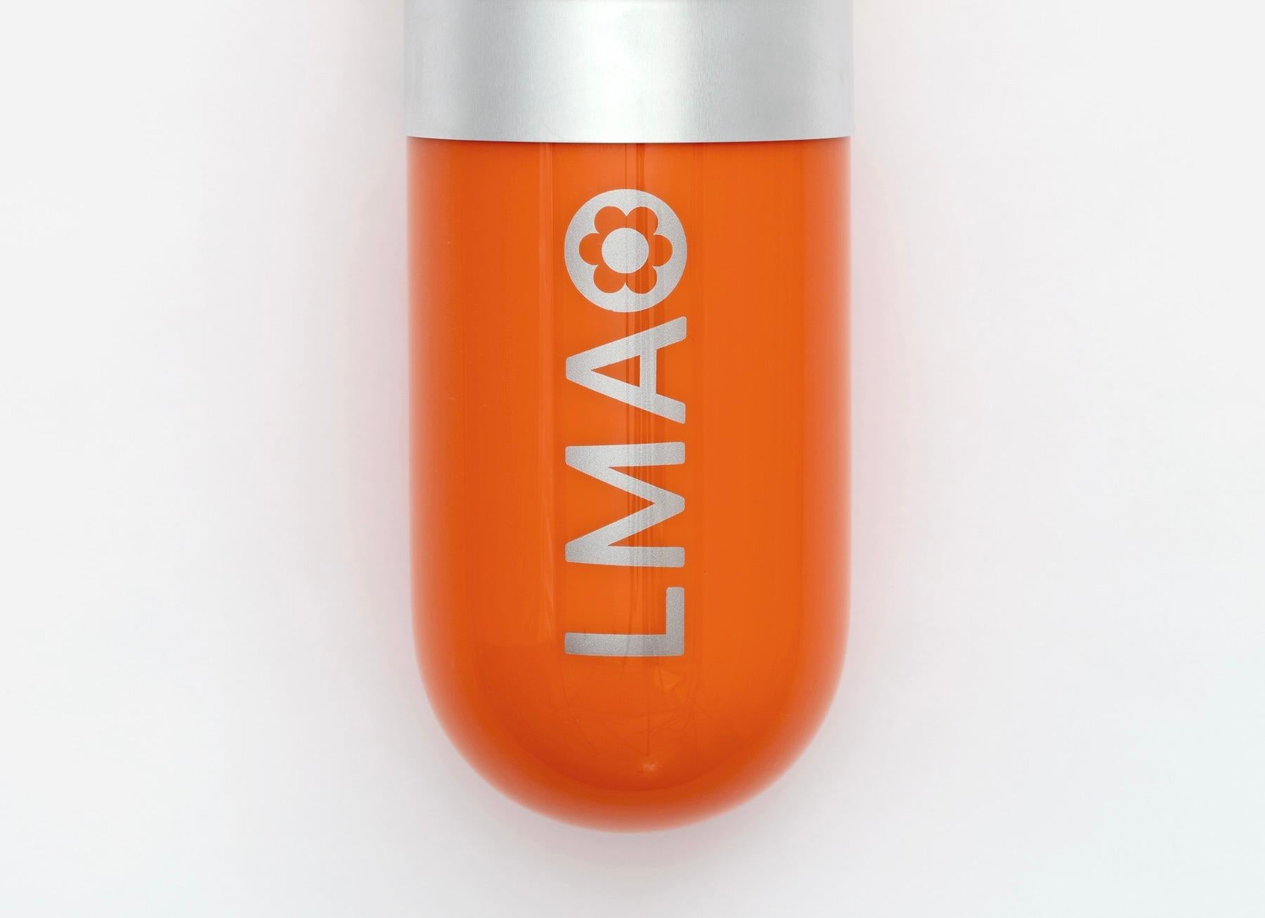 Modern LMAO (Laughing My Ass Off) - Orange glass pill wall sculpture For Sale