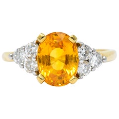 Vintage 3.30 Carats Orange Sapphire Diamond Platinum 18 Karat Gold Ring