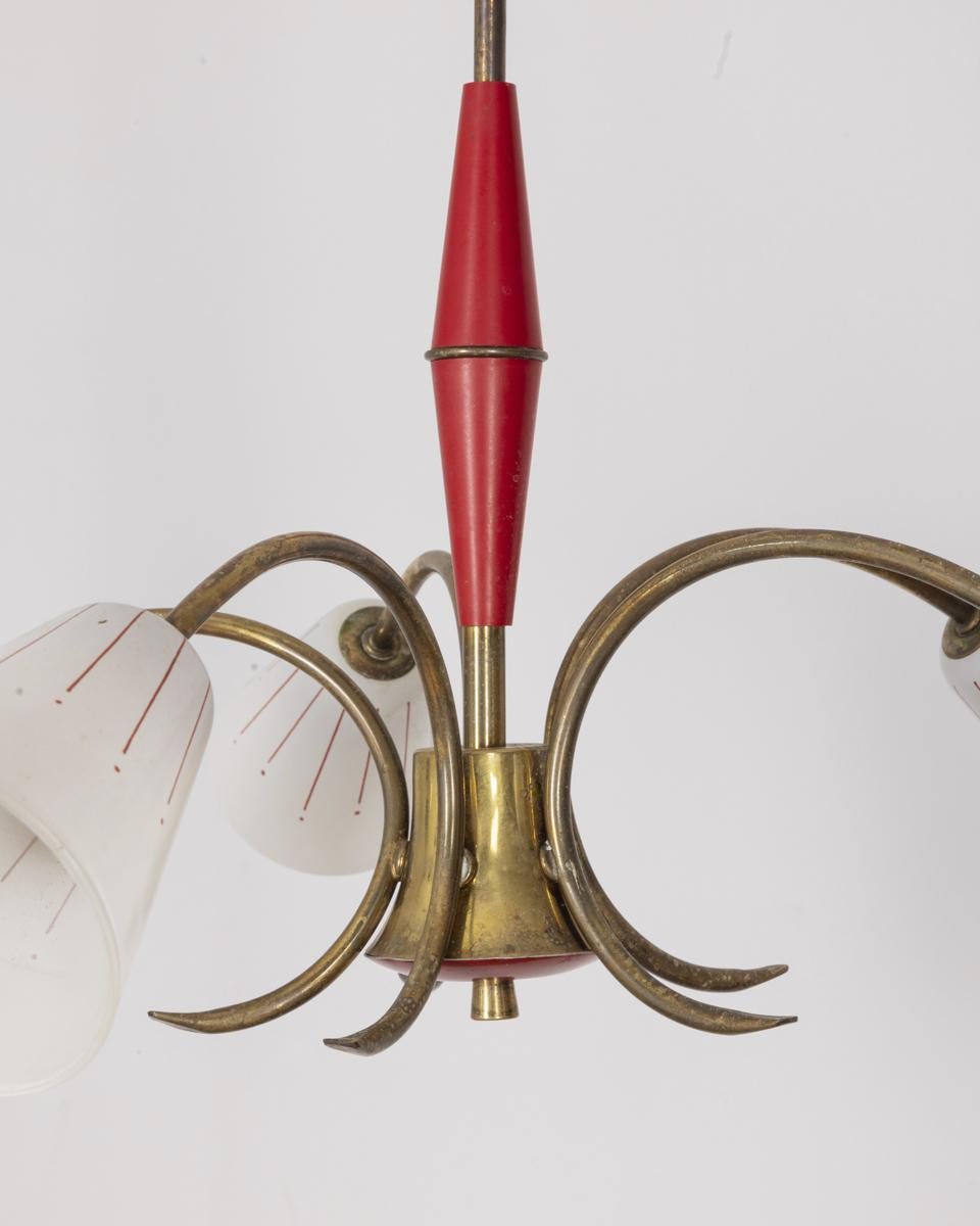 Mid-Century Modern Lmpadario vintage 1960s red metal and glass Italian design For Sale